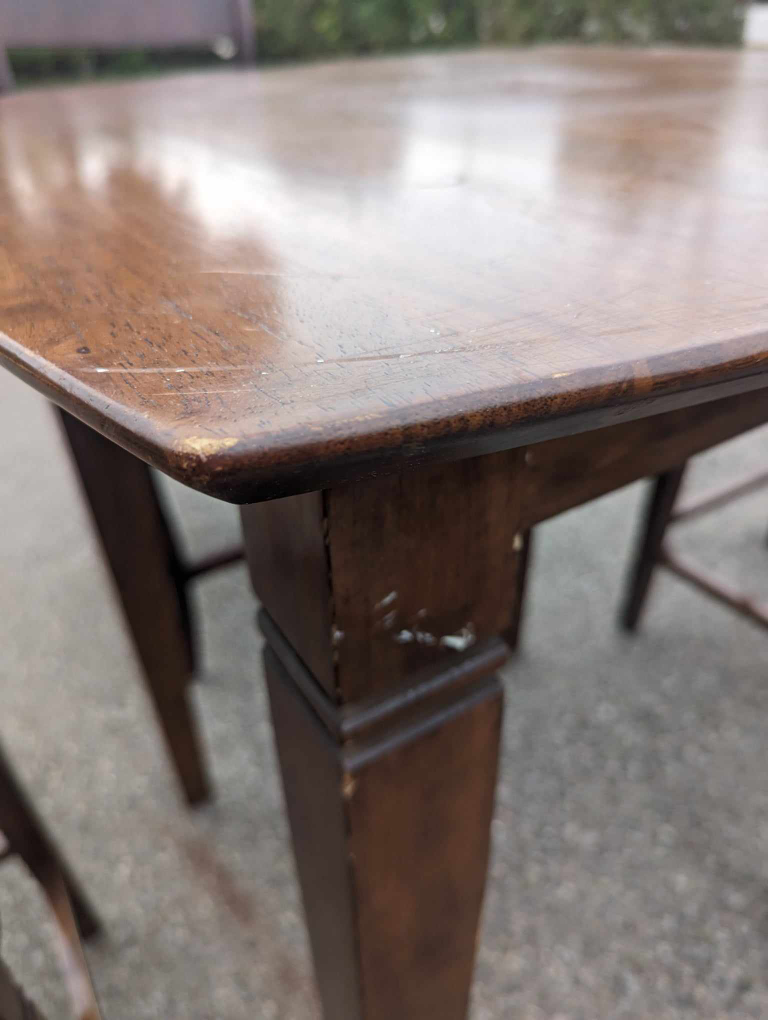 Solid wood square bar height table with 3 bar height chairs image indicator(8)