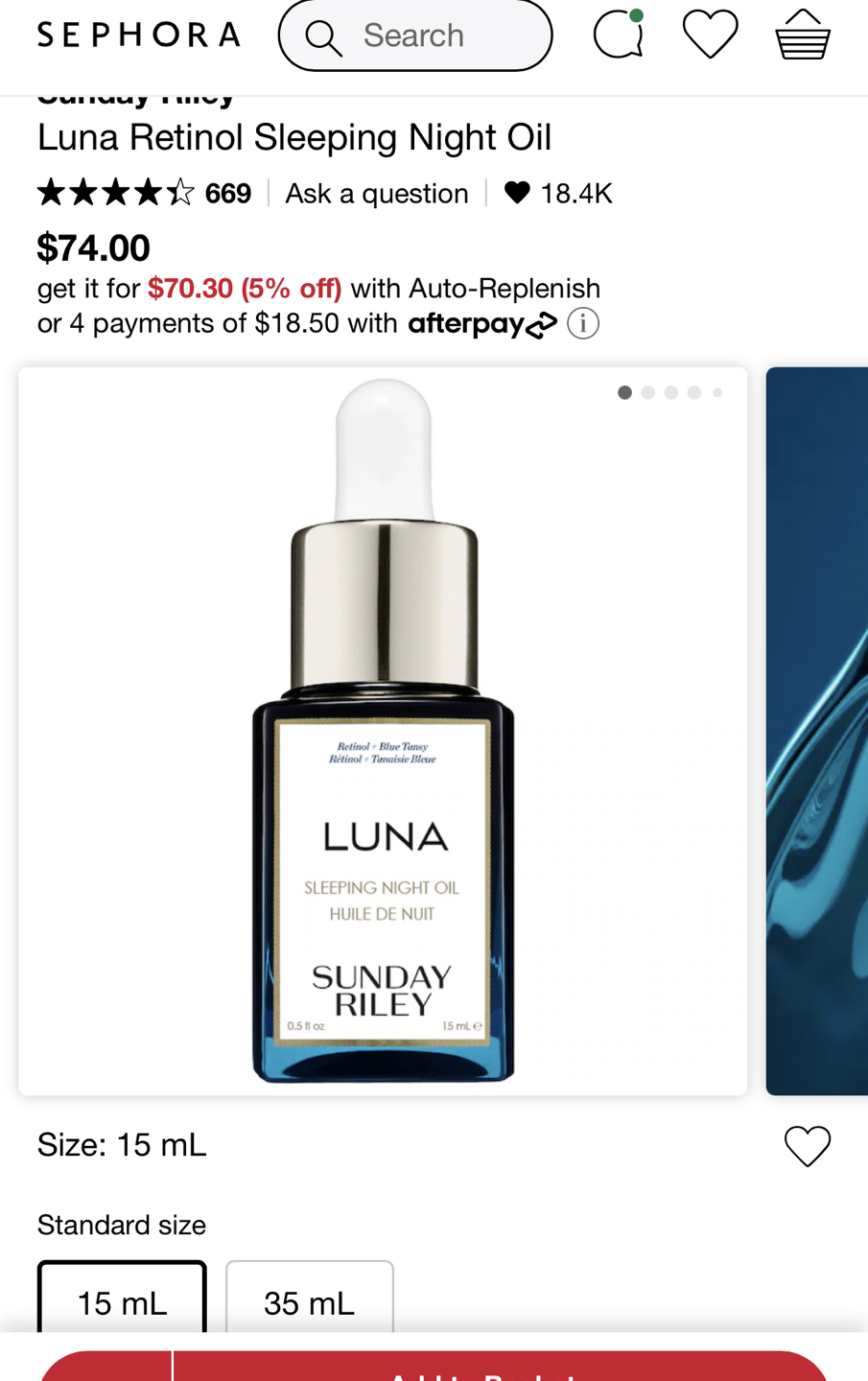 Luna Retinol night oil Sunday Riley-Retails for $80 for 15ml image indicator(2)