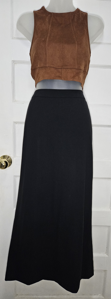 Holt Renfrew Vintage Wool Black Maxi Skirt with Back Slit Size 8