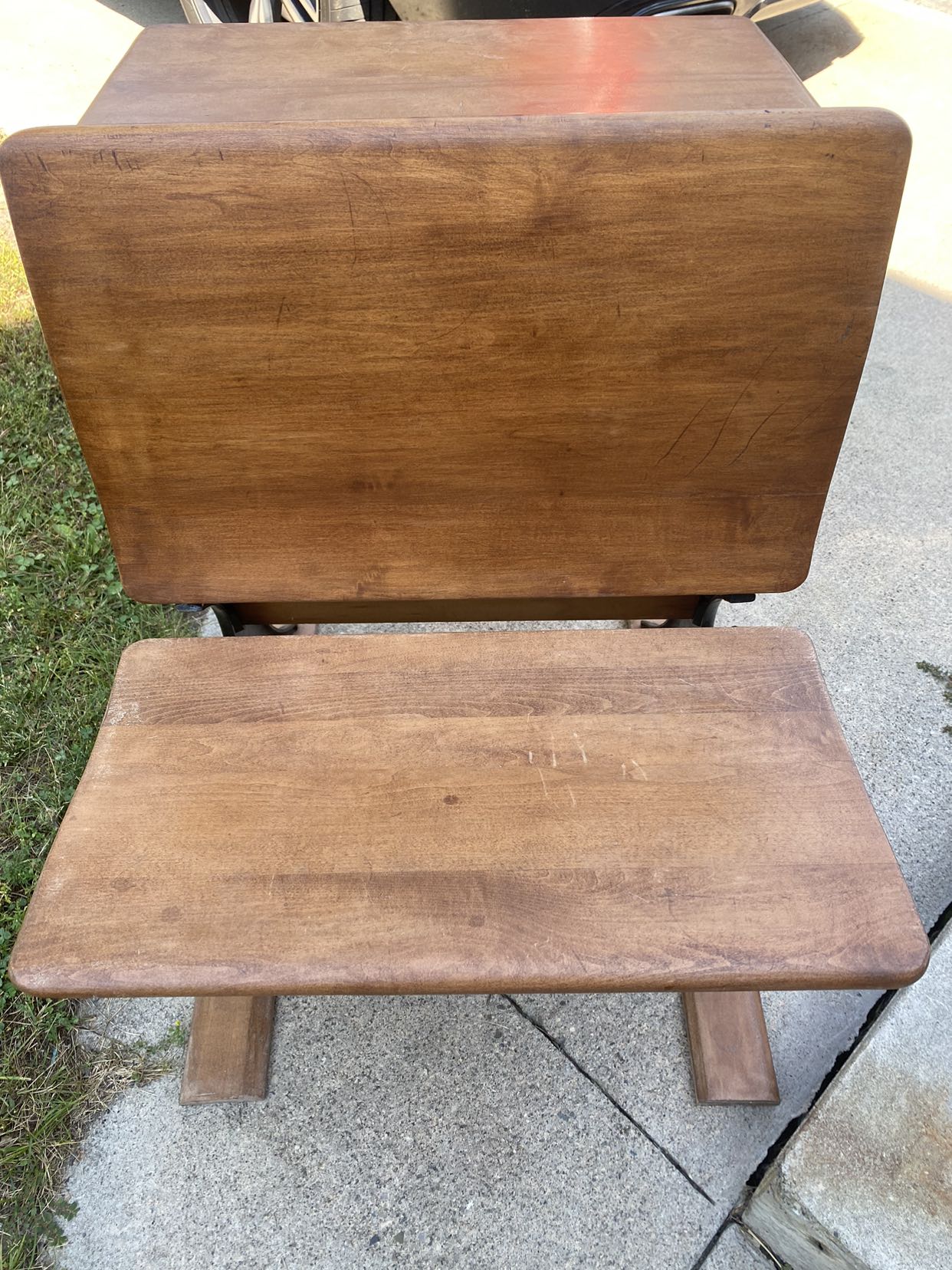 1800s antique school desk cast iron restored wood - photo 2