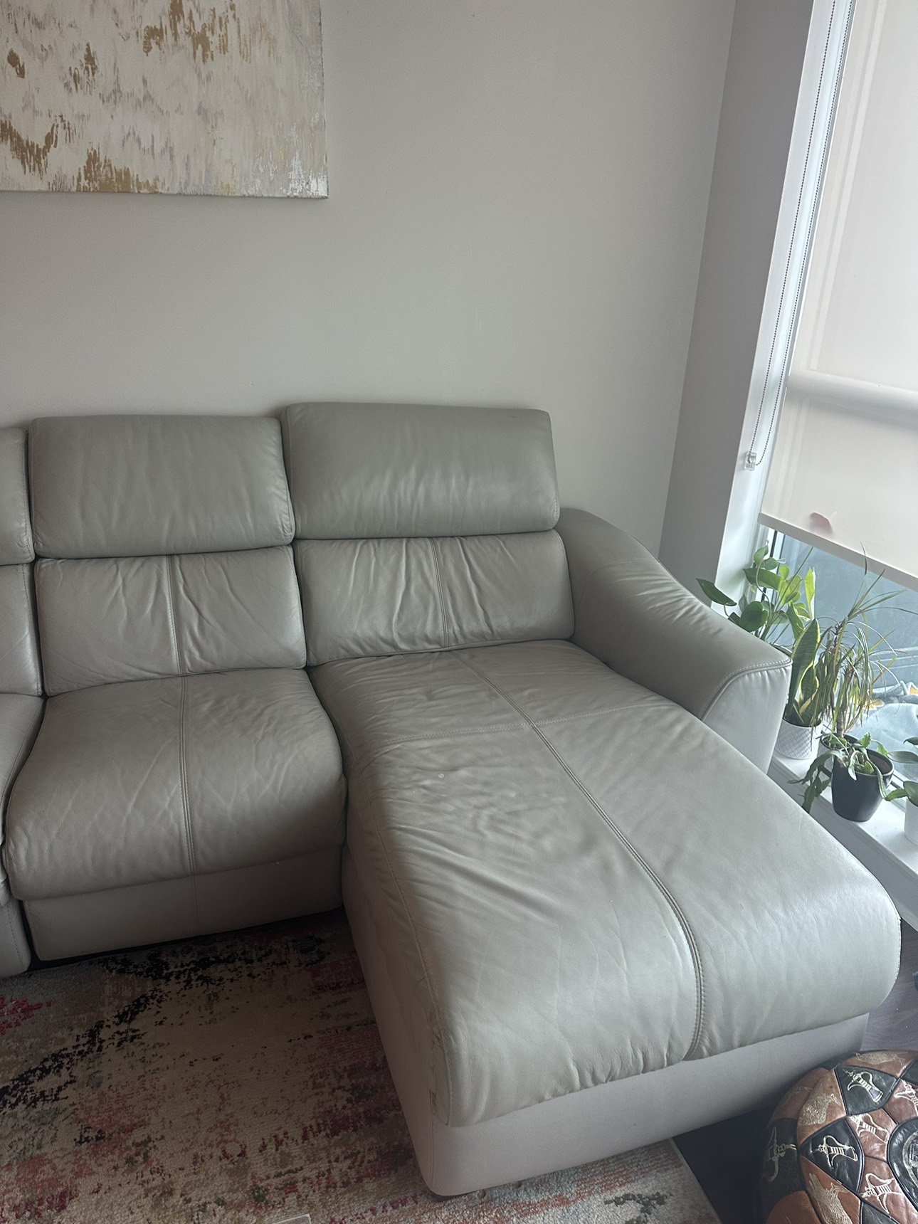 Leather beige recline sectional Right image indicator(4)