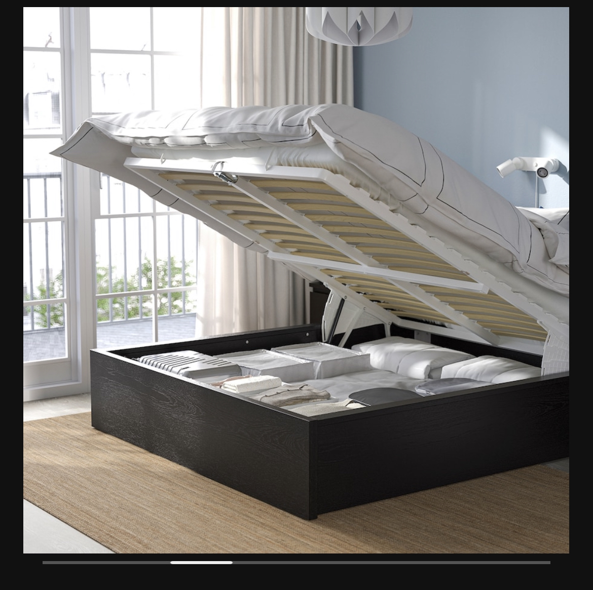 Bed- Pull up storage