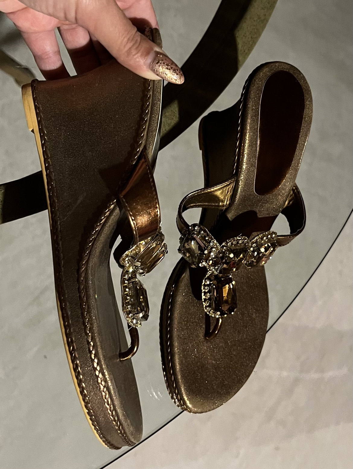 Brand NEW! Metallic brown wedge sandals with Crystals. Size 8 image indicator(2)