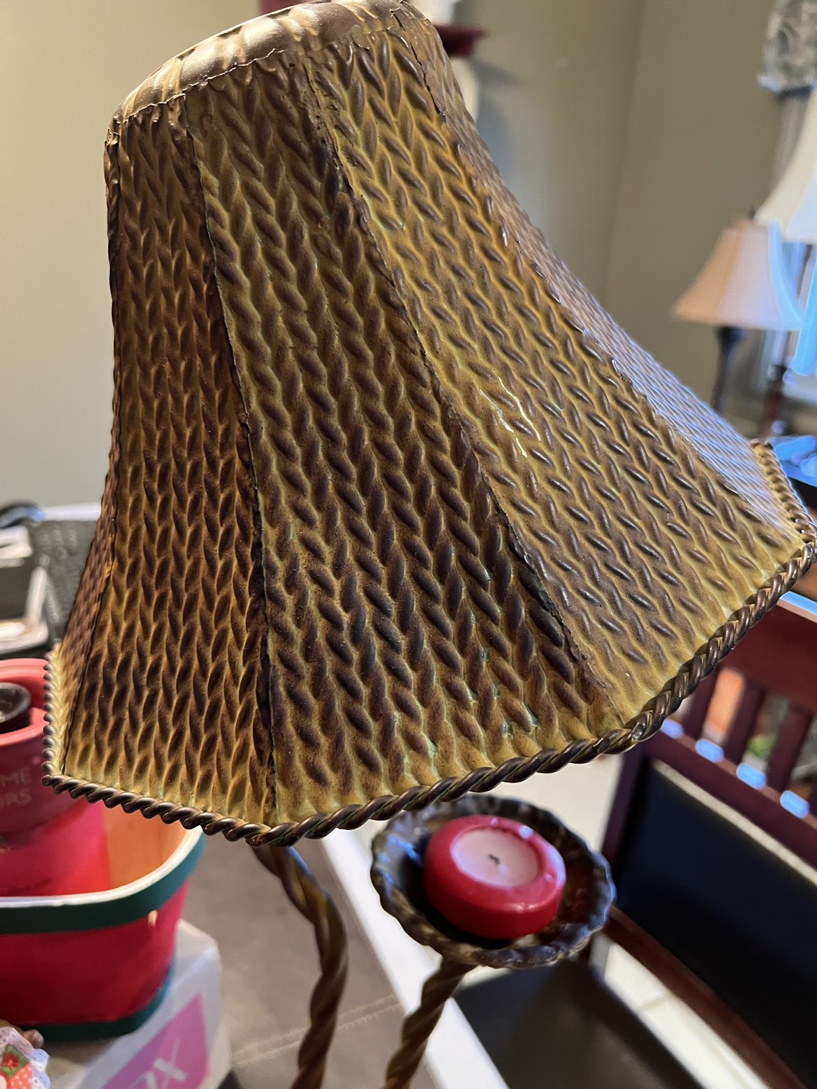 Votive metal candle holder and Christmas decorations. image indicator(2)