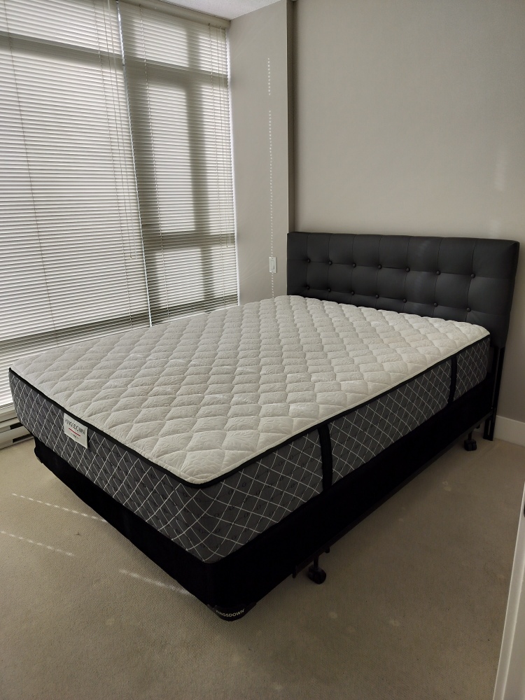 Queen Kingsdown Mattress with headboard, box spring & frame thumbnail