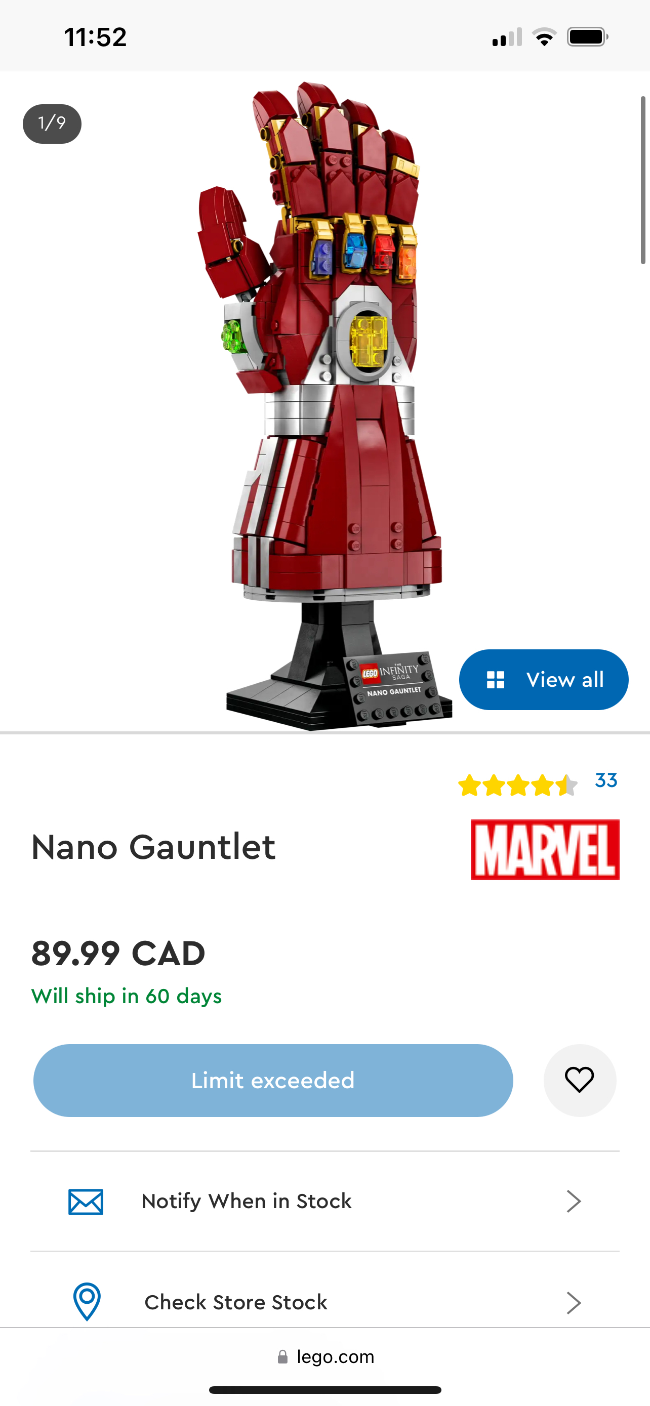 Brand new sealed Lego nano gauntlet (76223)