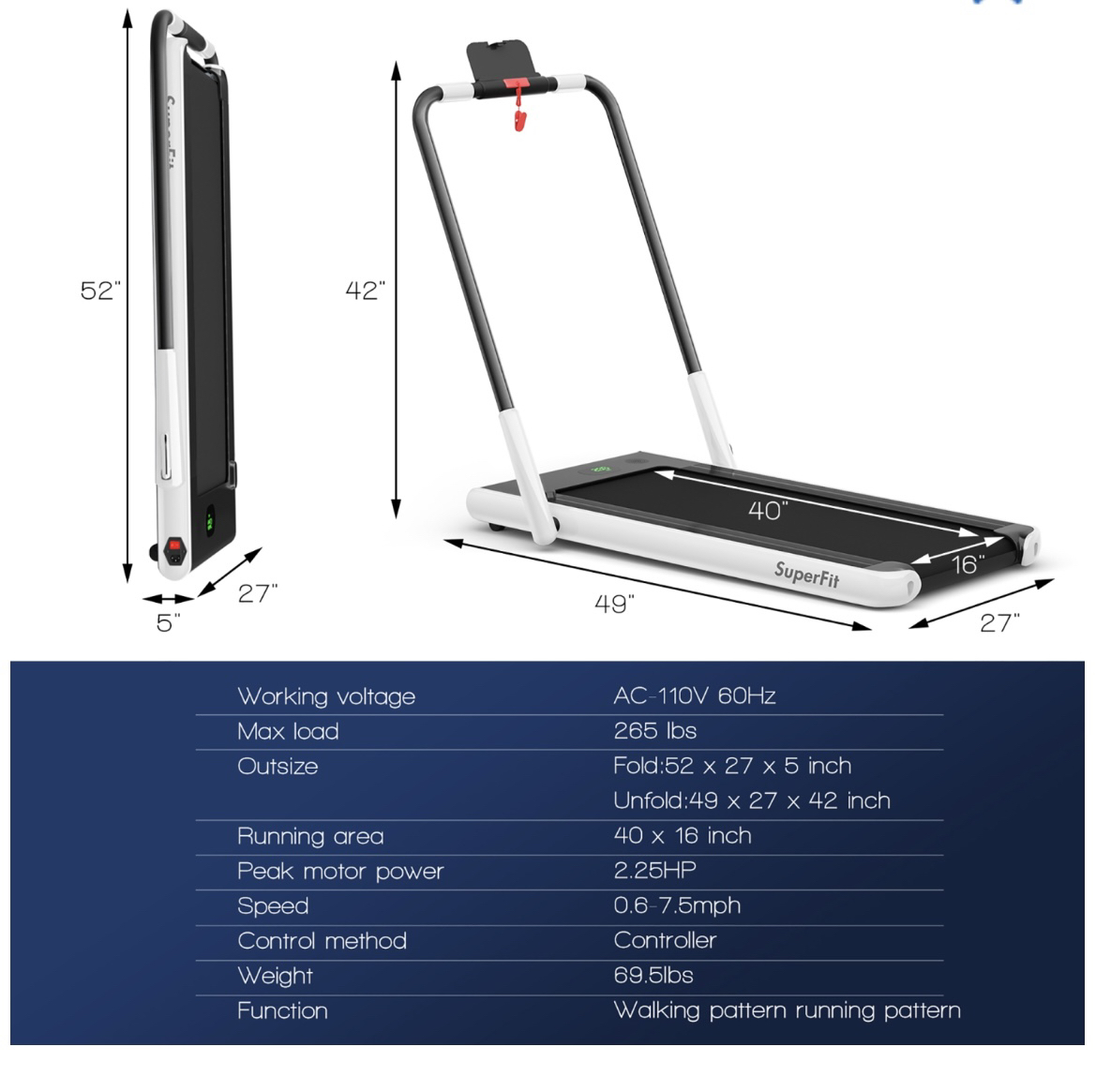 2 IN 1 FOLDING TREADMILL SUPERFIT - photo 4