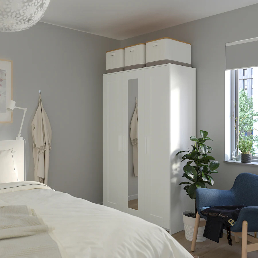 Wardrobe with 3 doors, white, 46x74 3/4 "