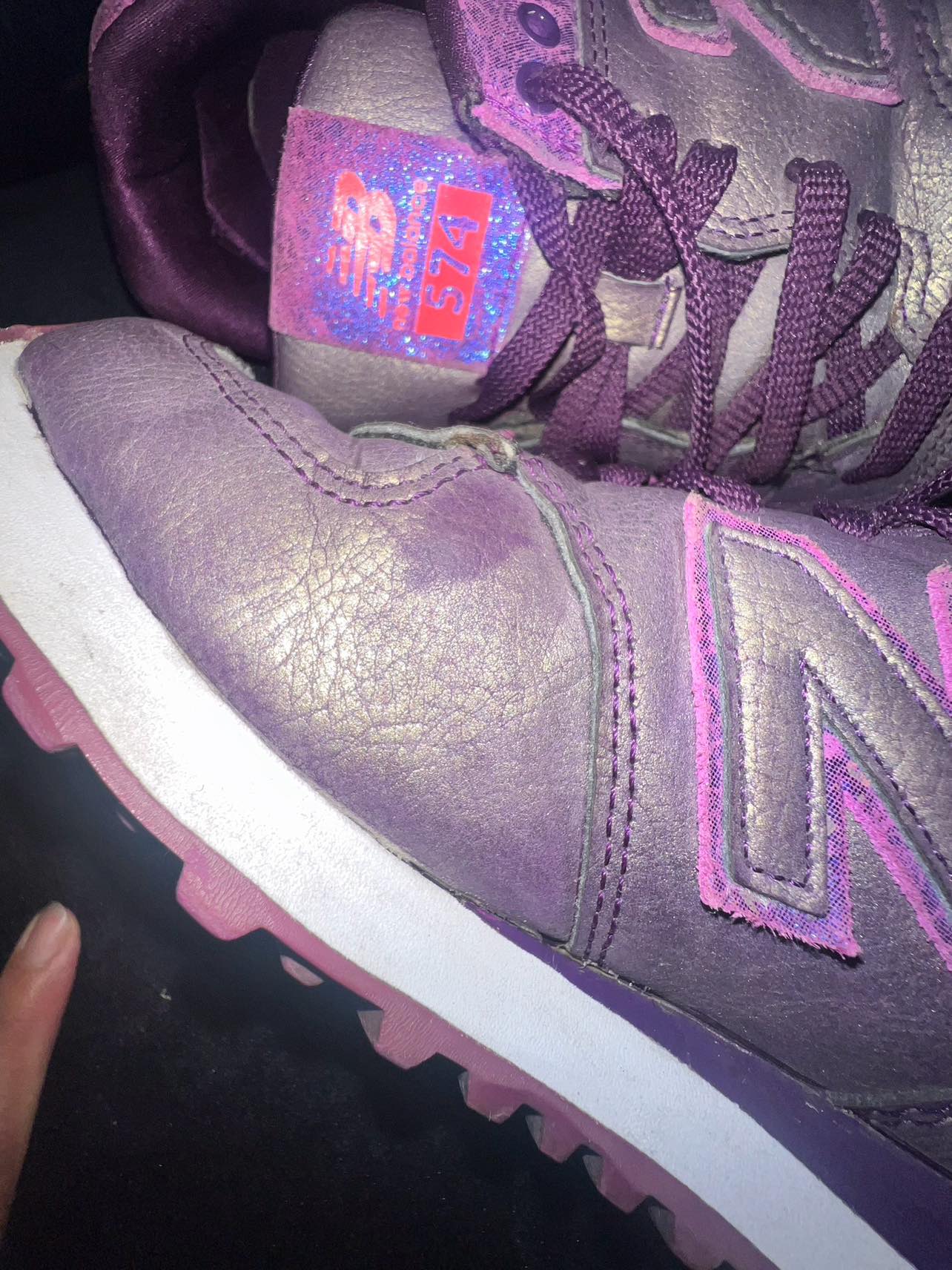 New Balance 574 Rare Purple Metallic Athletic Shoes image indicator(5)