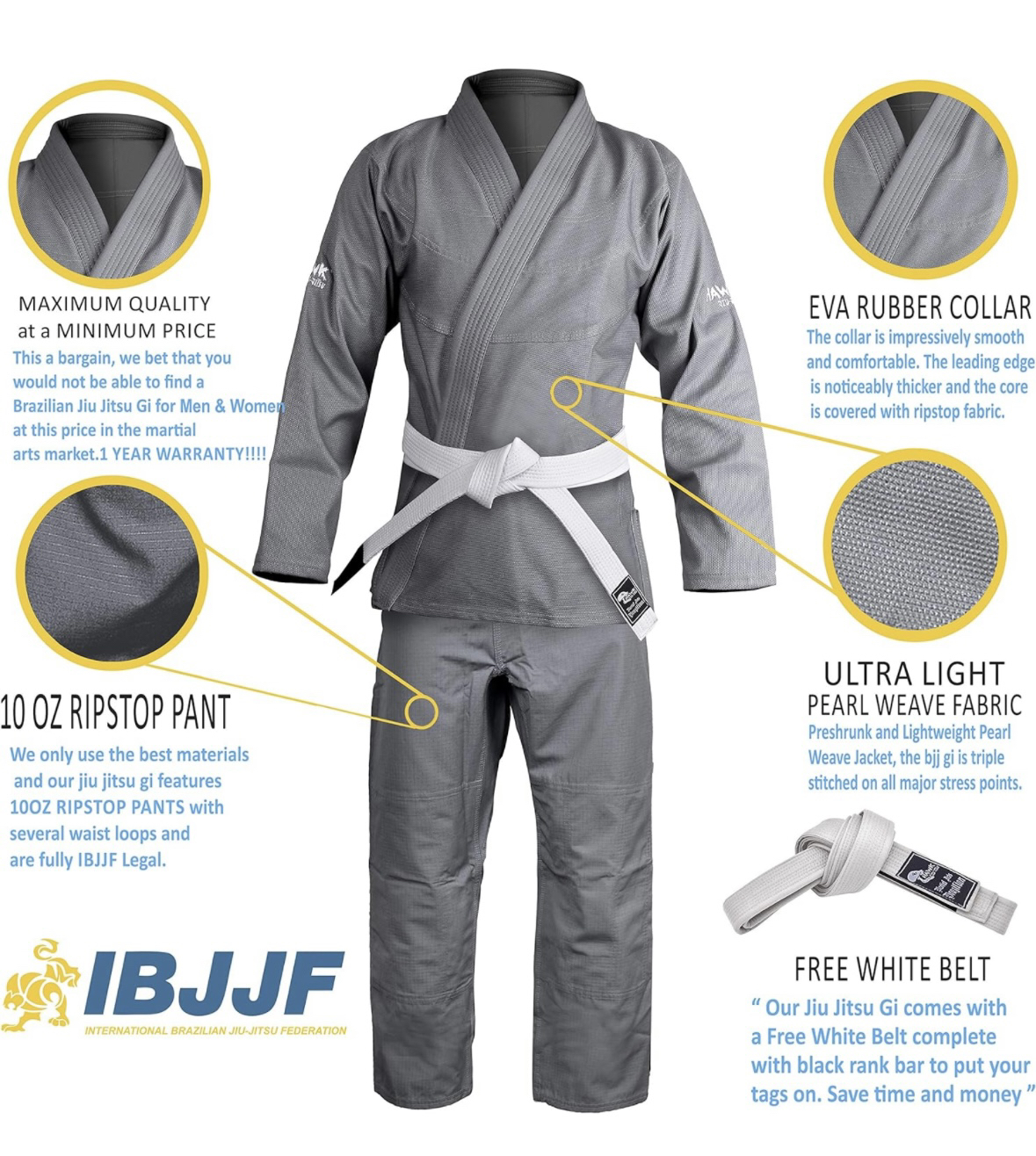 Grey Brazilian Jiu Jitsu BJJ Gi thumbnail