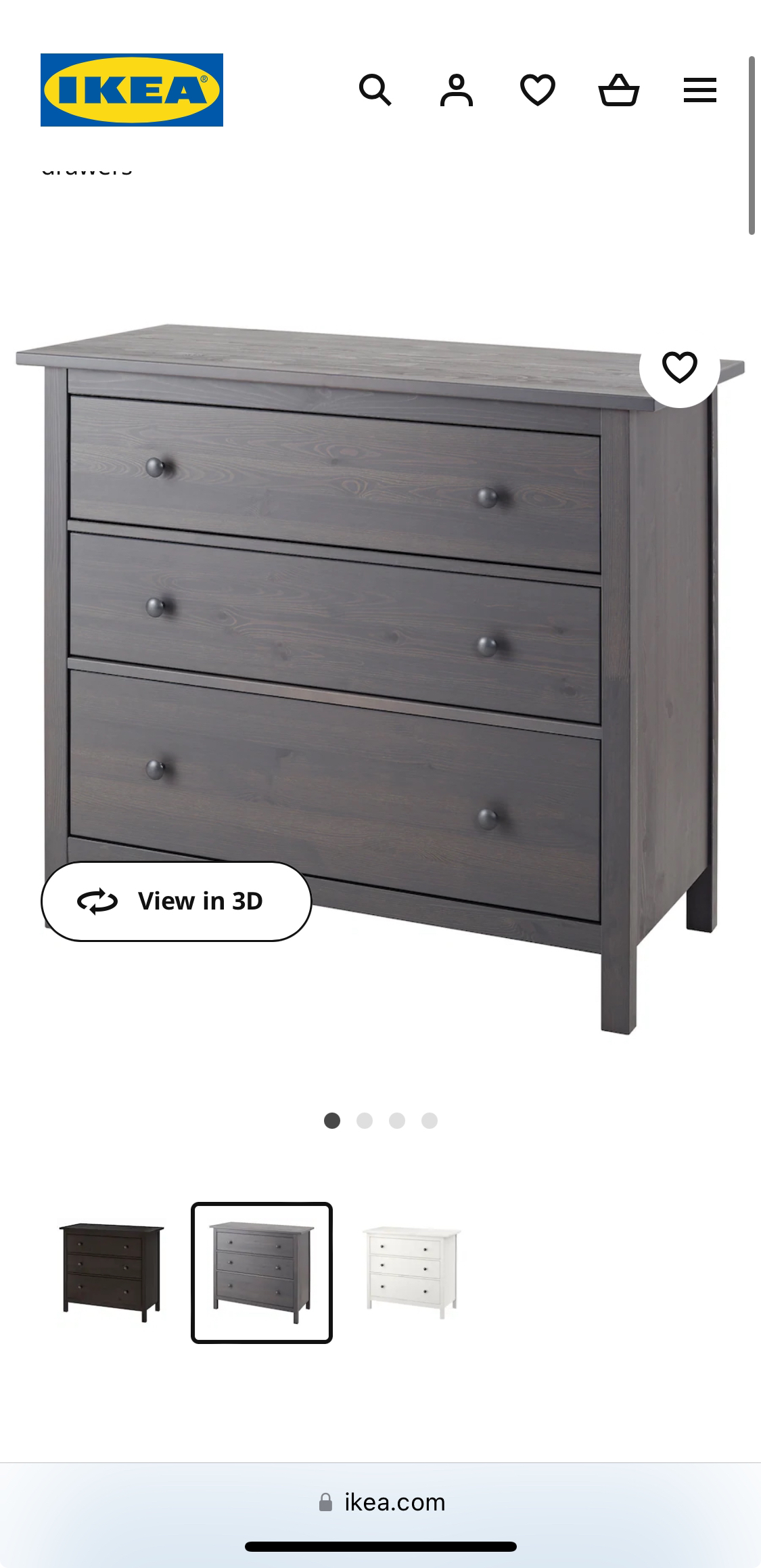 Ikea: HEMNES 3-drawer chest (dark gray) - photo 2