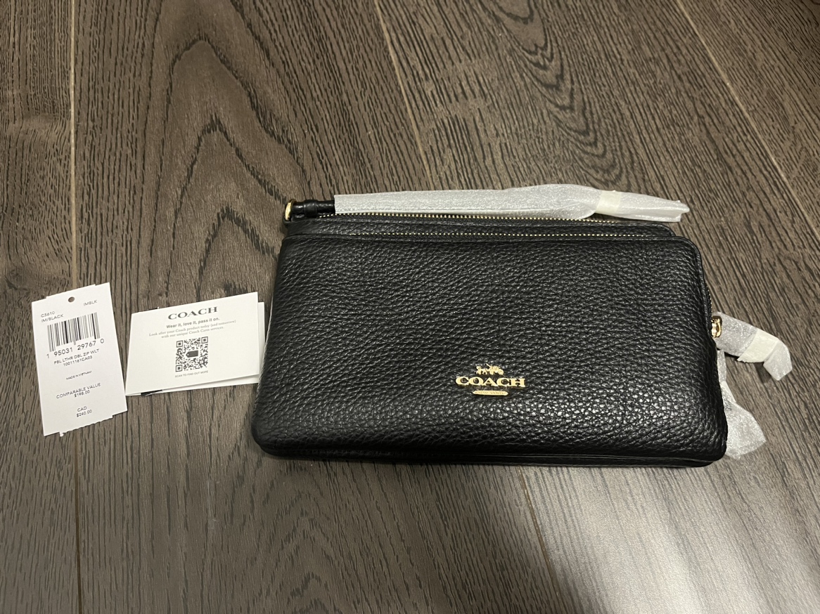 Coach black double zip wallet