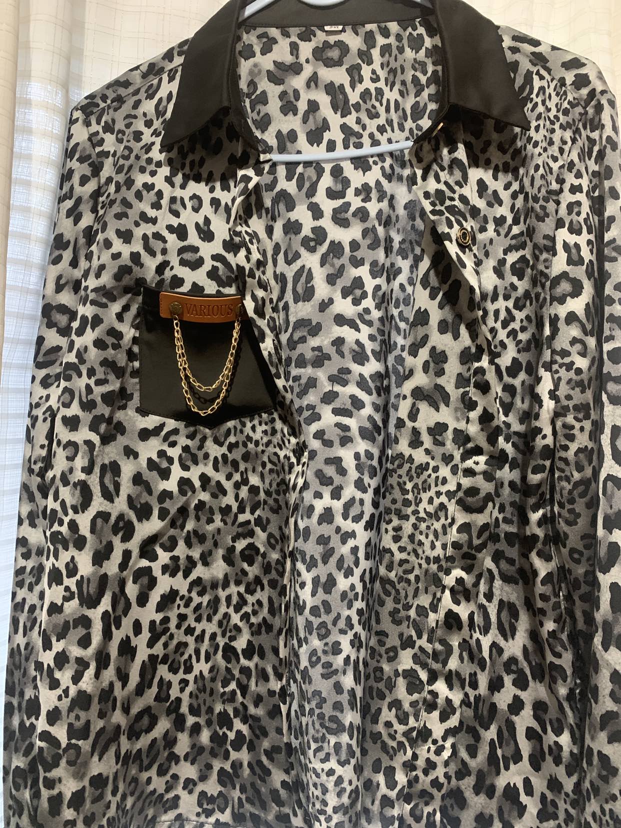 Black leopard button up print shirt