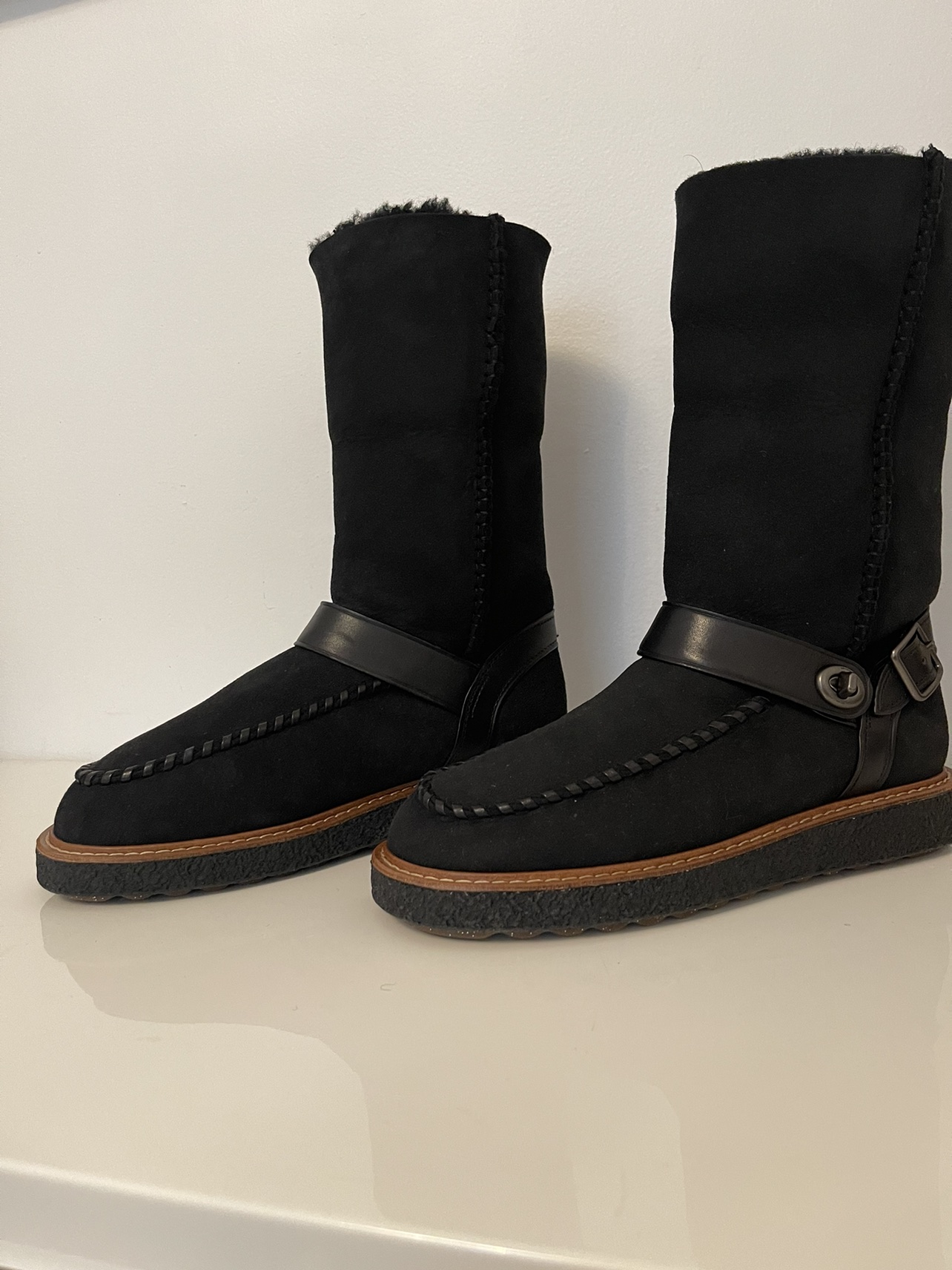 Brand New Coach Black Suede Shearling Boots - photo 4