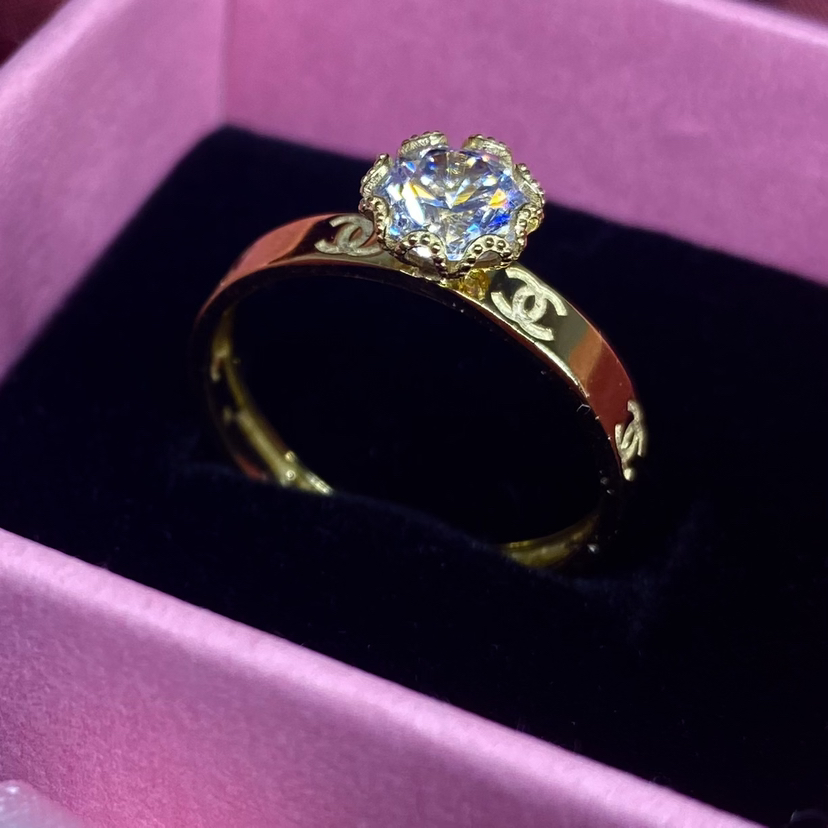 10K gold eight prong CZ engagement ring thumbnail