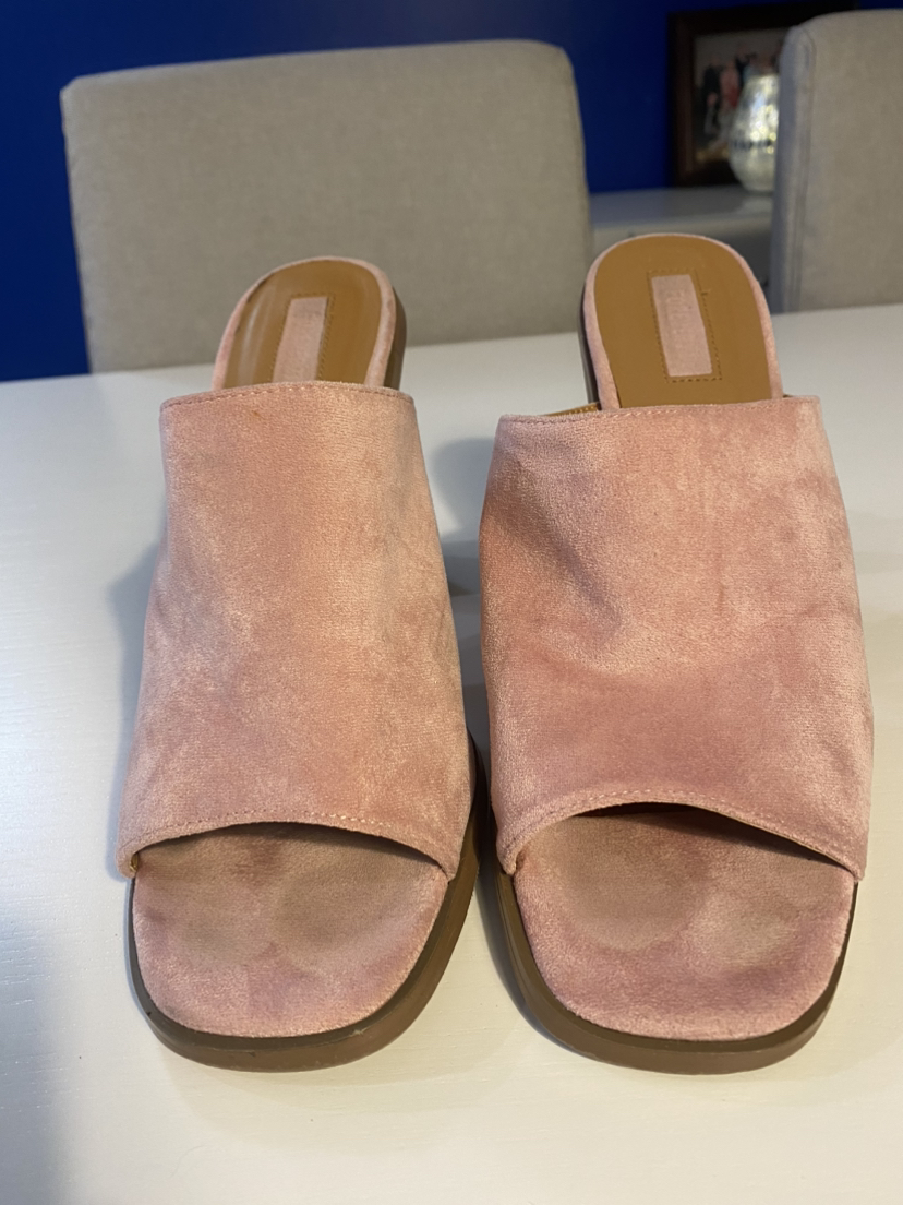 Forever 21 Pink Suede Peep Toe Mules