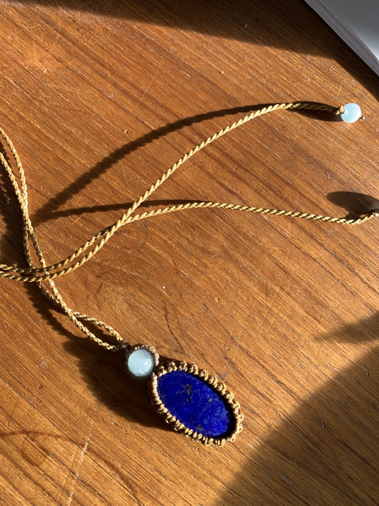 2 sided Lapis w/raw aquamarine on adjustable cord NECKLACE image indicator(4)
