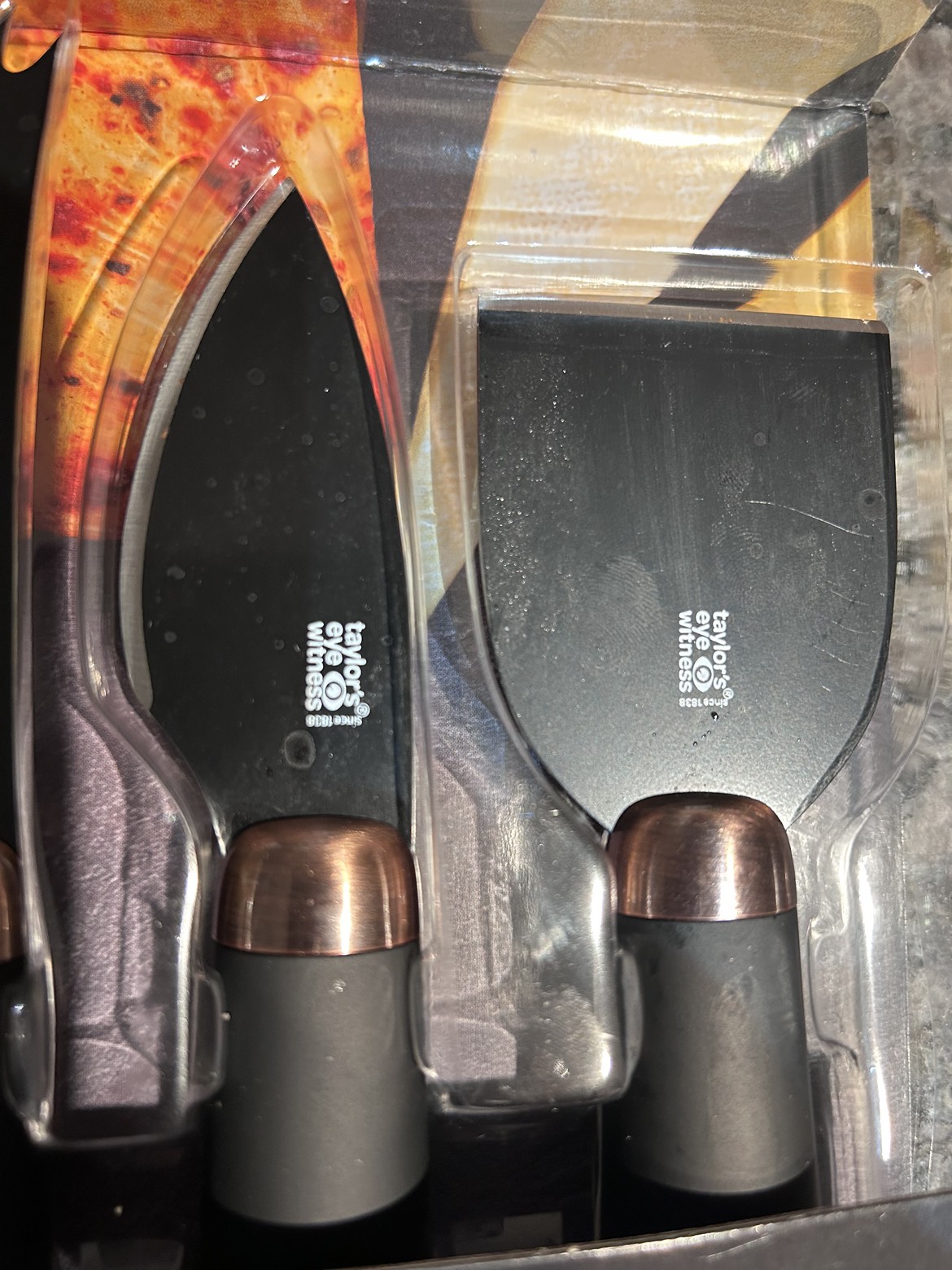 Cheese knife set. Stainless steel and black with copper handles image indicator(3)