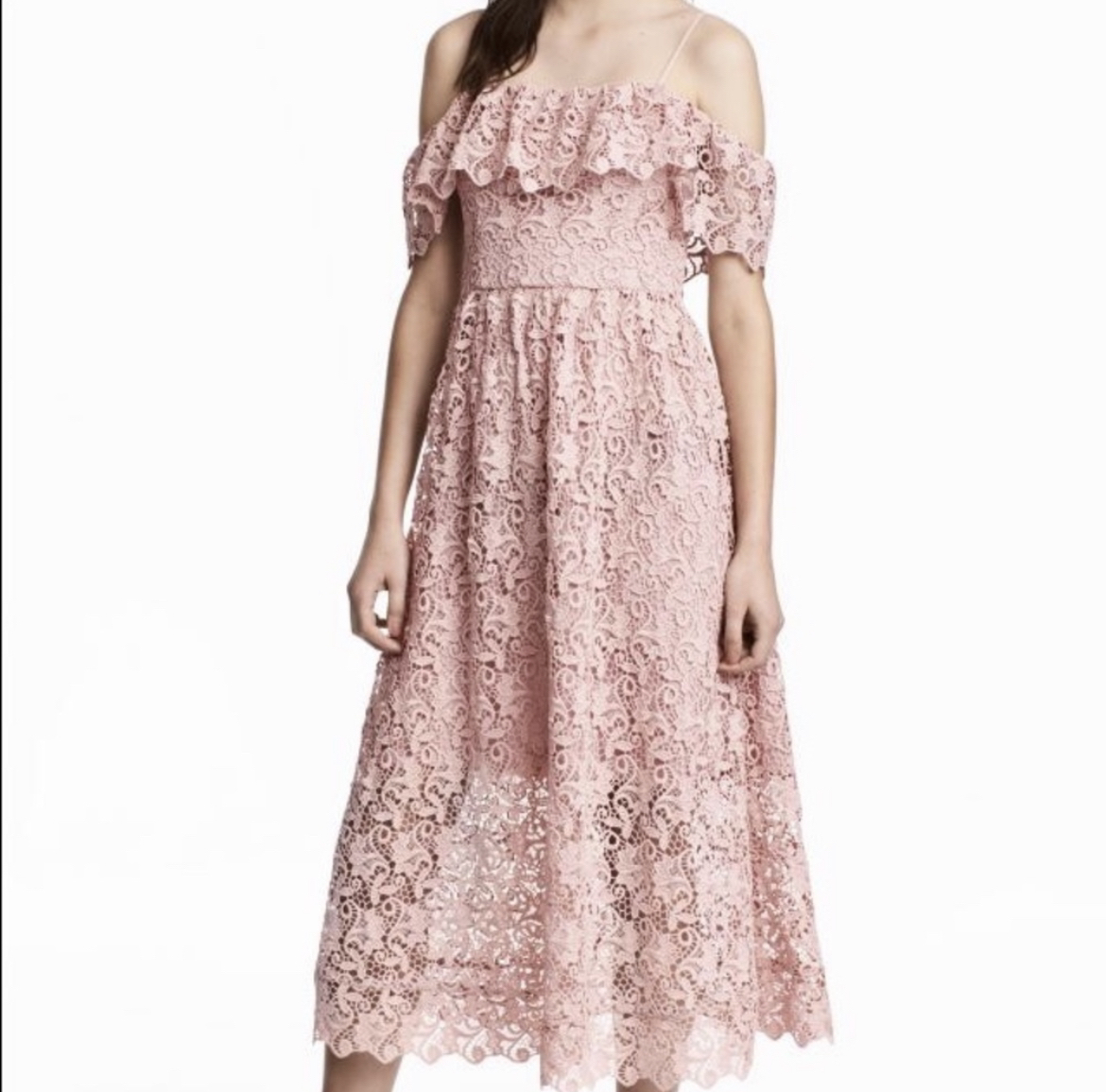 H&M Off-the-shoulder blush lace dress sz 6 - photo 4