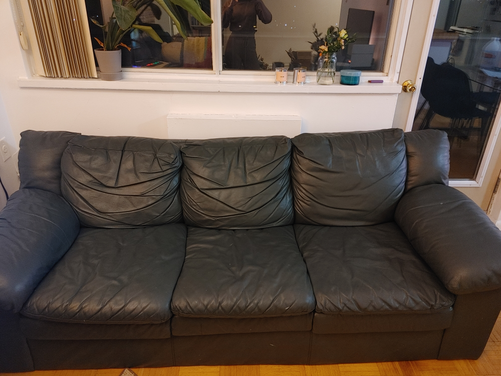 green leather couch