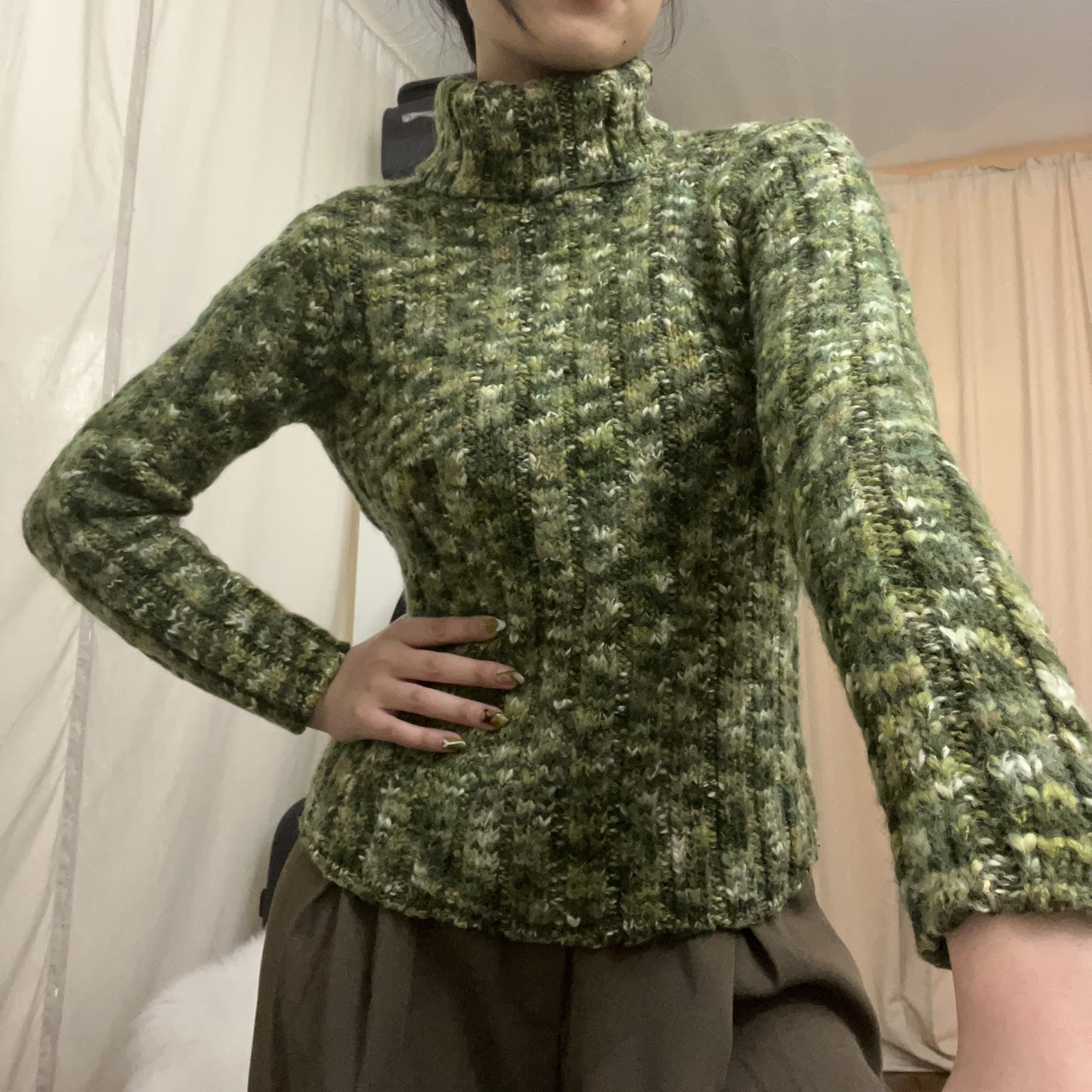 Turtleneck Sage Green Sweater Medium Petite