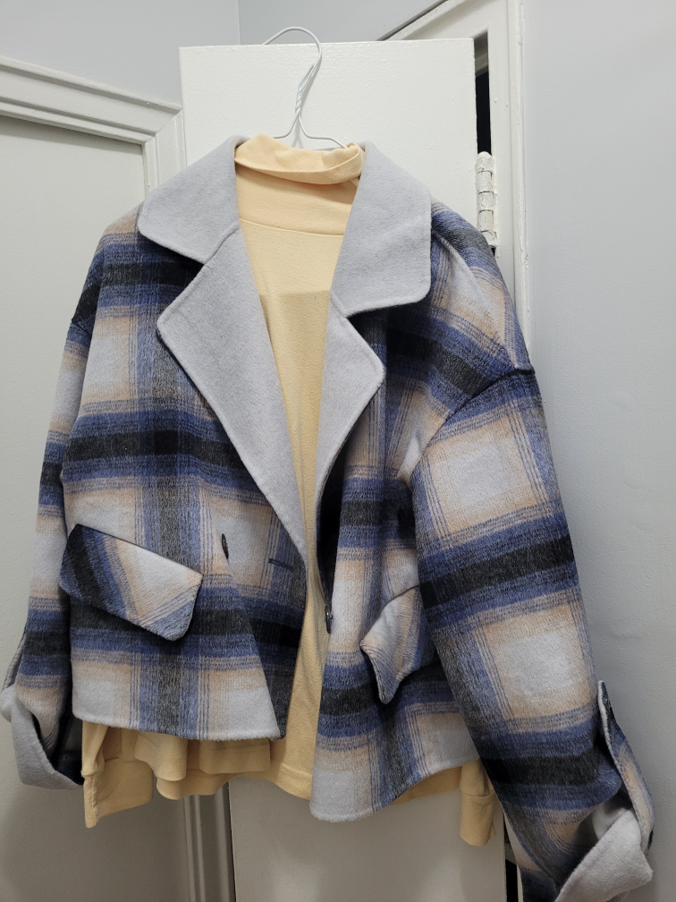 women's cropped jacket and turtleneck sweater thumbnail