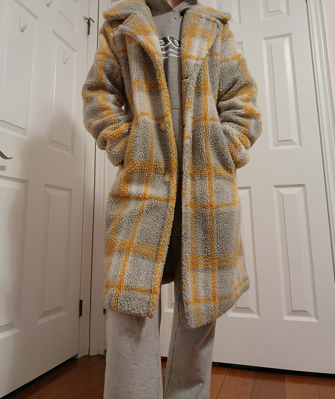 plaid teddy trench coat image indicator(2)