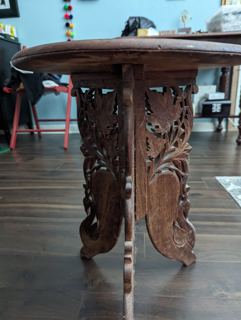 carved wood tea table thumbnail