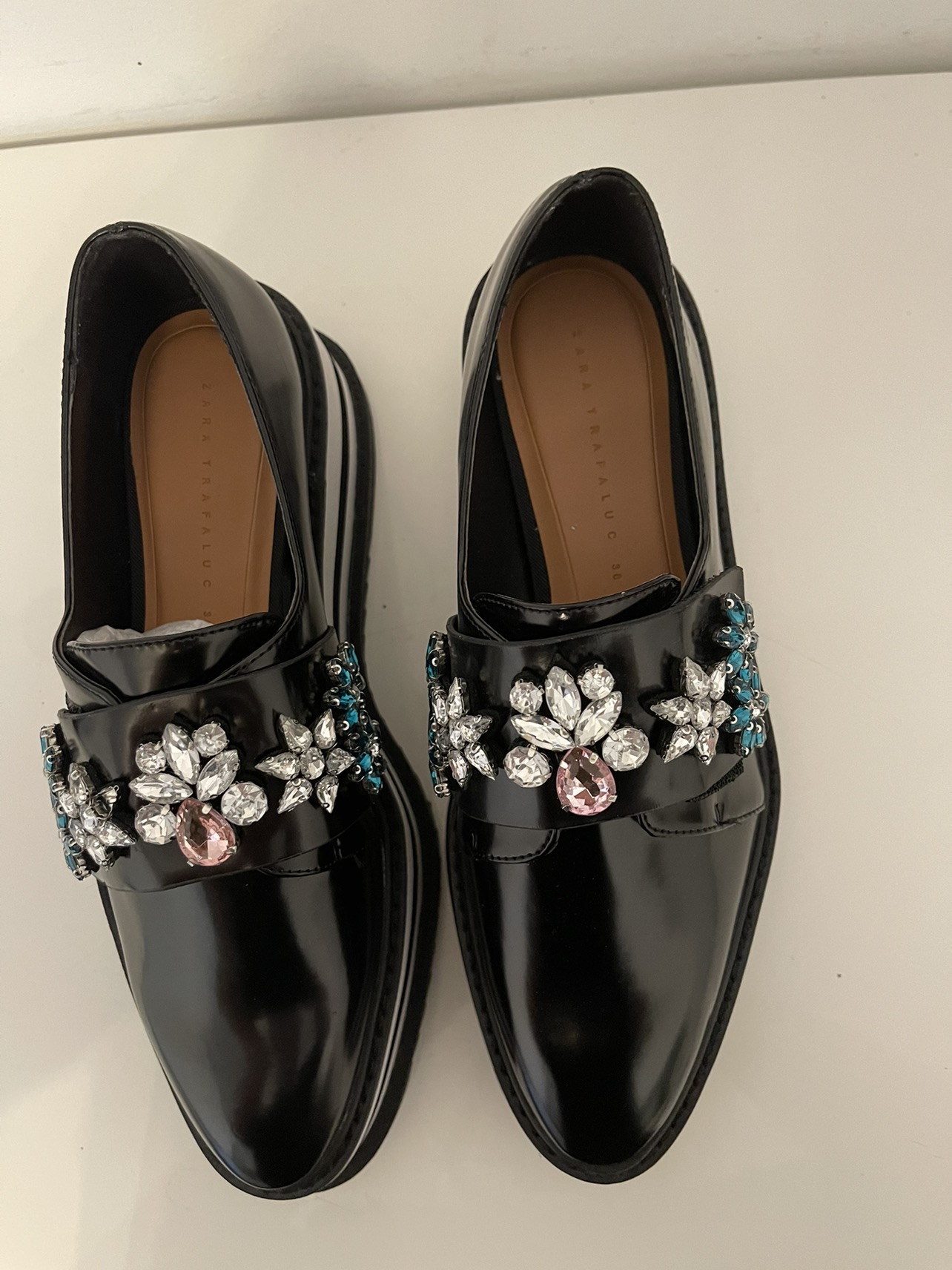 Zara Wedge Loafer Black Jewelled Shoes