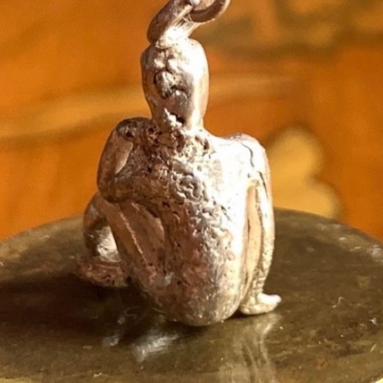 1960’s Solid Sterling Silver Pondering Lady Charm image indicator(3)