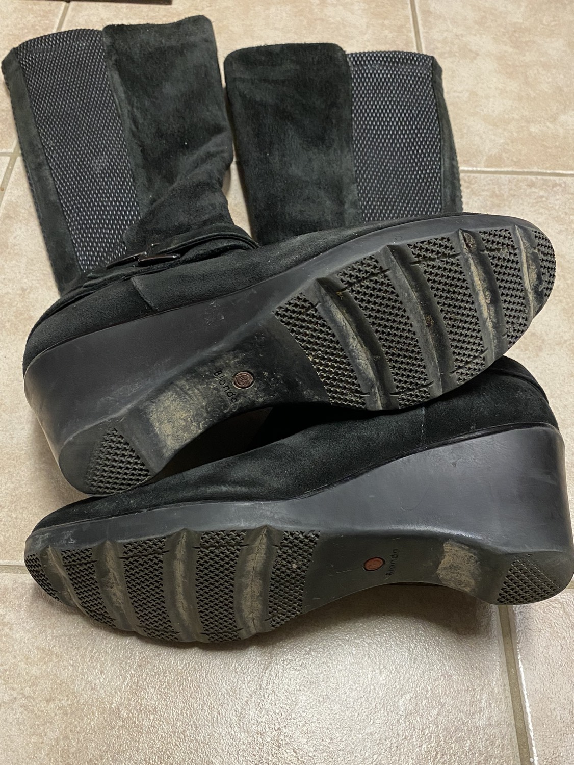 Blondo Women’s Leather High Wedge Boots Black 9 image indicator(3)