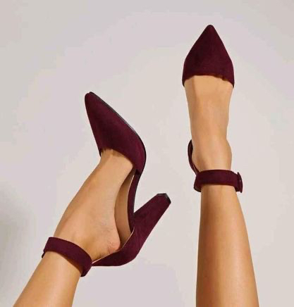 Minimalist Ankle Strap Chunky Pumps, Maroon