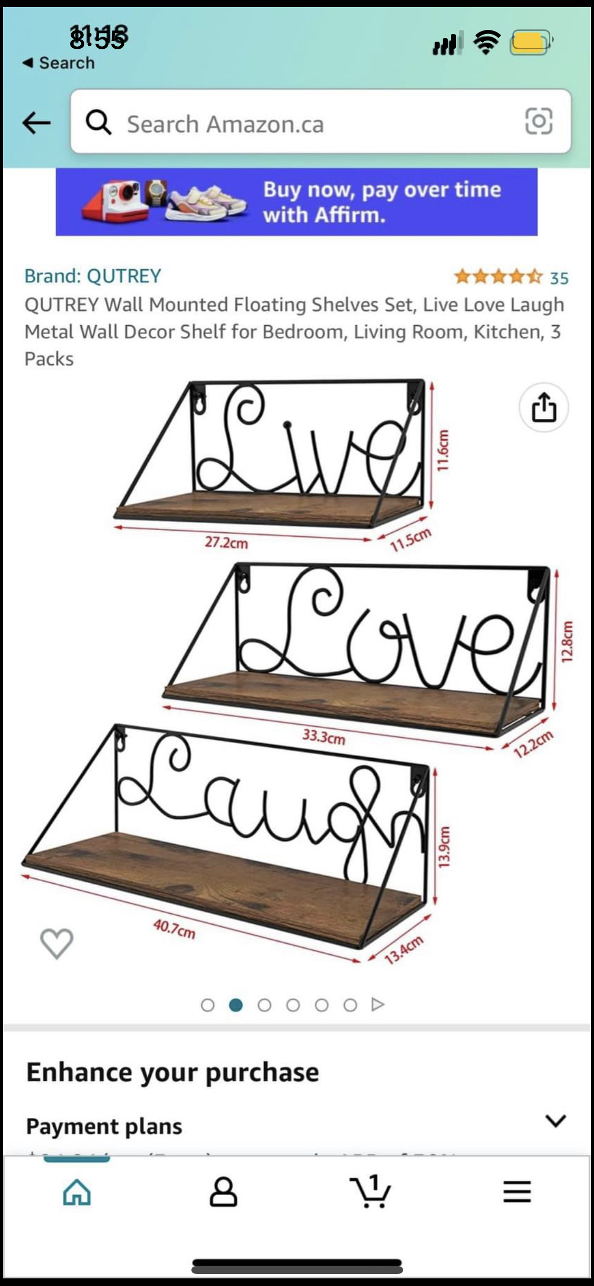 ❄️ 3 wall shelves “Live Laugh Love”