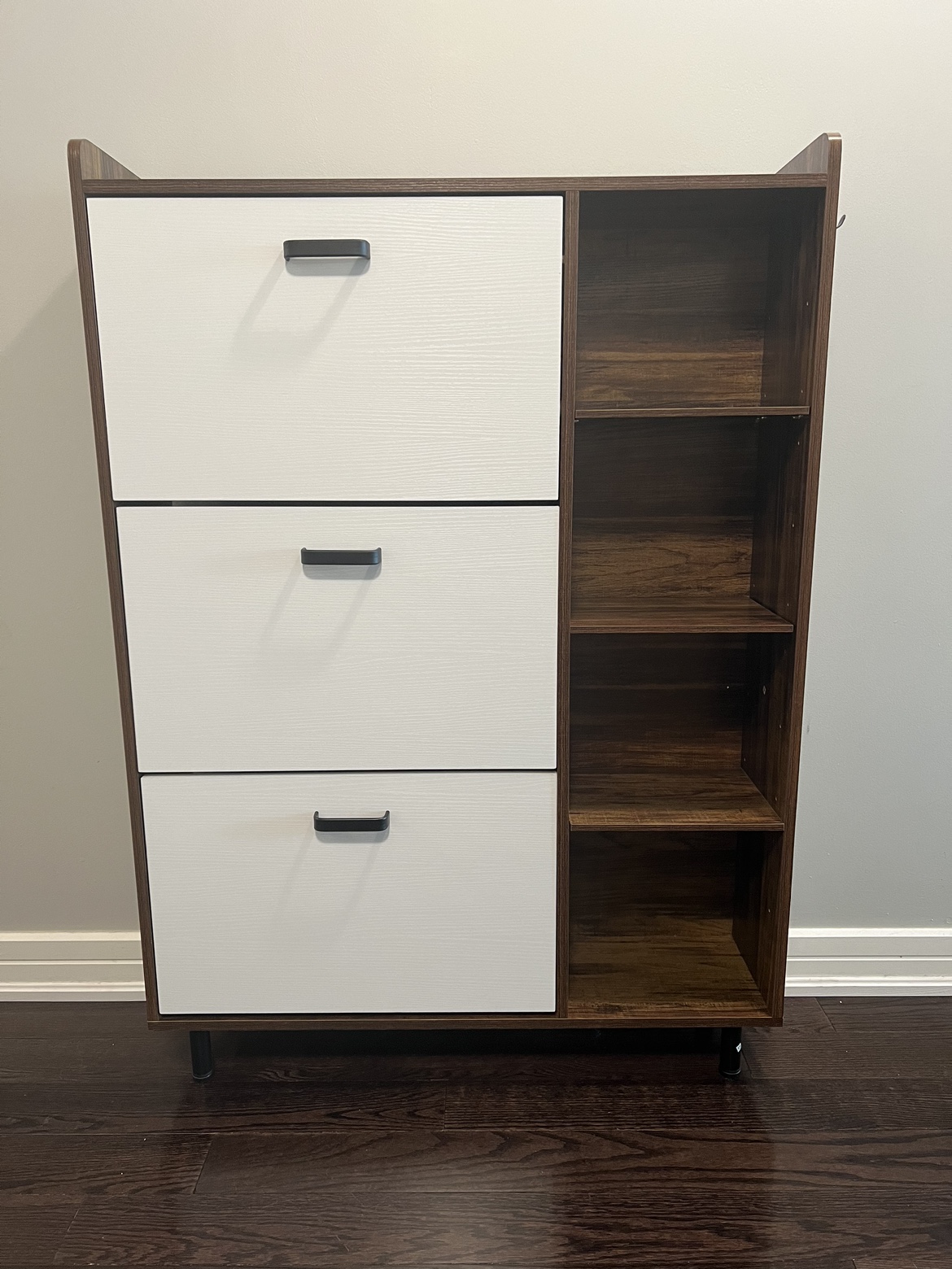 Brand New Shoe Rack - 3 Flip Down Drawers and & 5 tier shelves