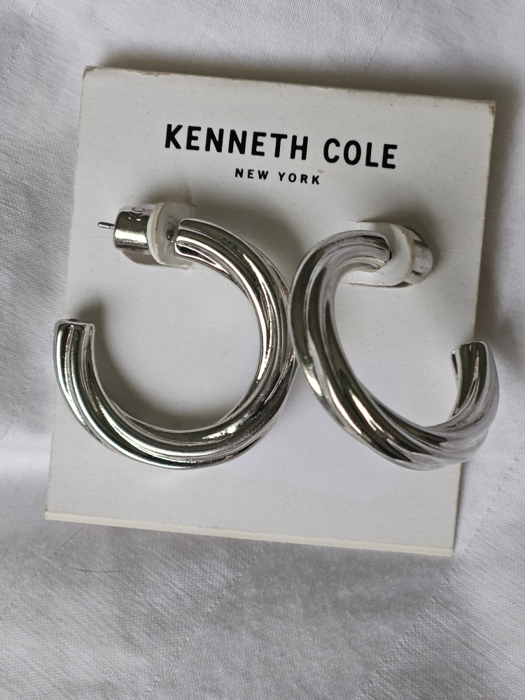 Kenneth Cole Silver Twisted Hoop Earrings
