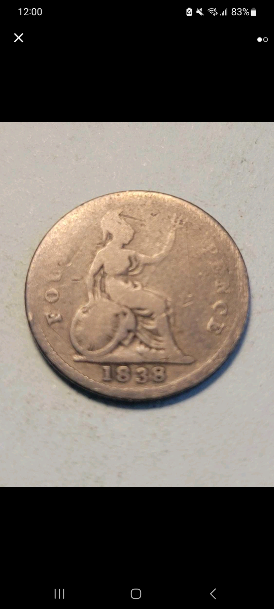 UK (Great Britain) 1838 4 Pence Silver Coin thumbnail