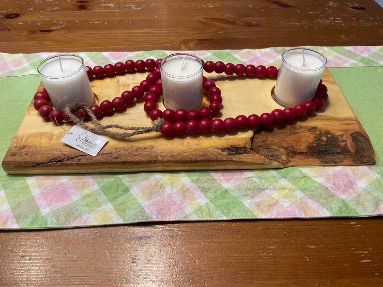 decorative wooden board w/ 3 candles brand new thumbnail