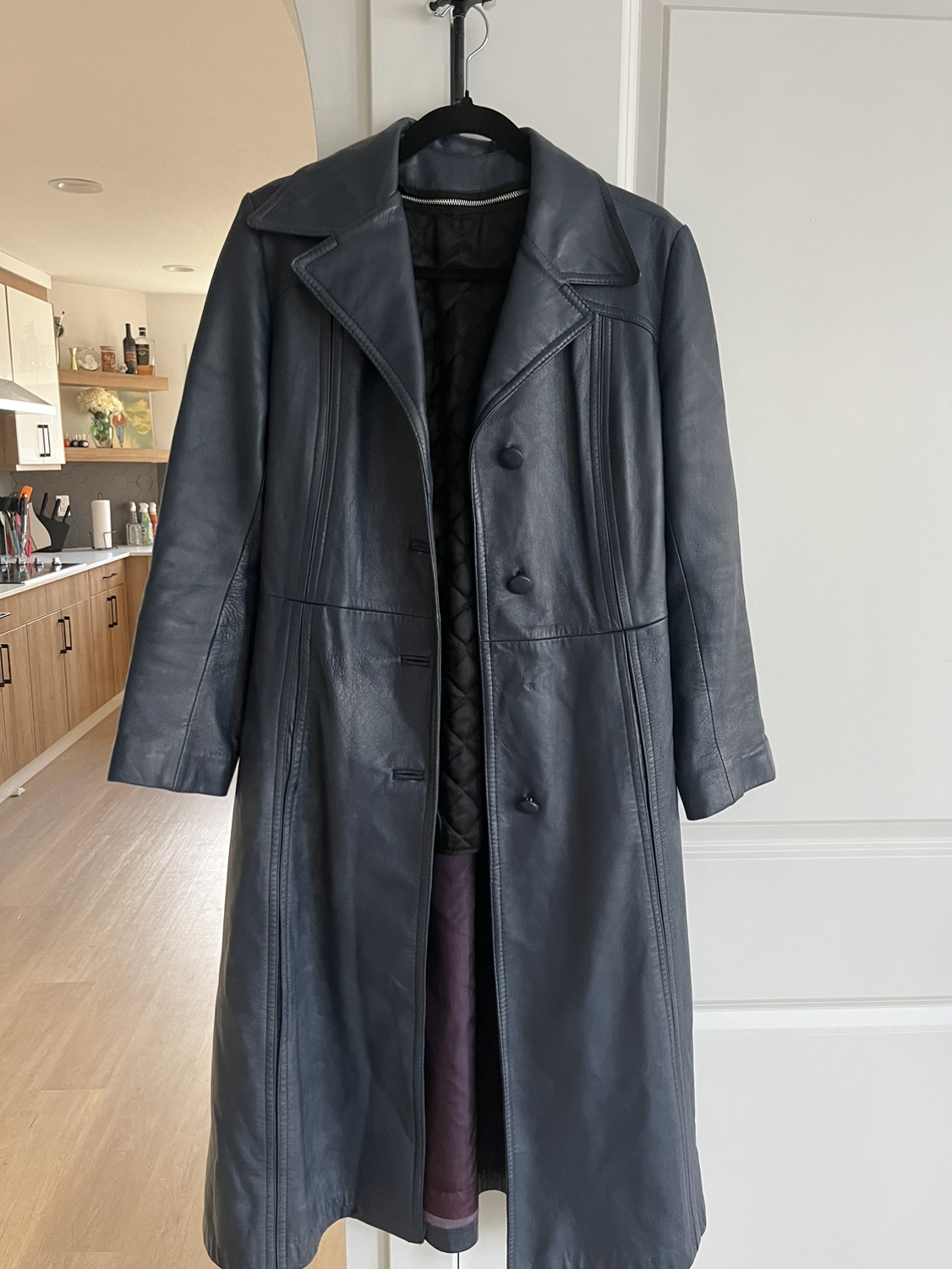 Deep dark blue trench coat thumbnail