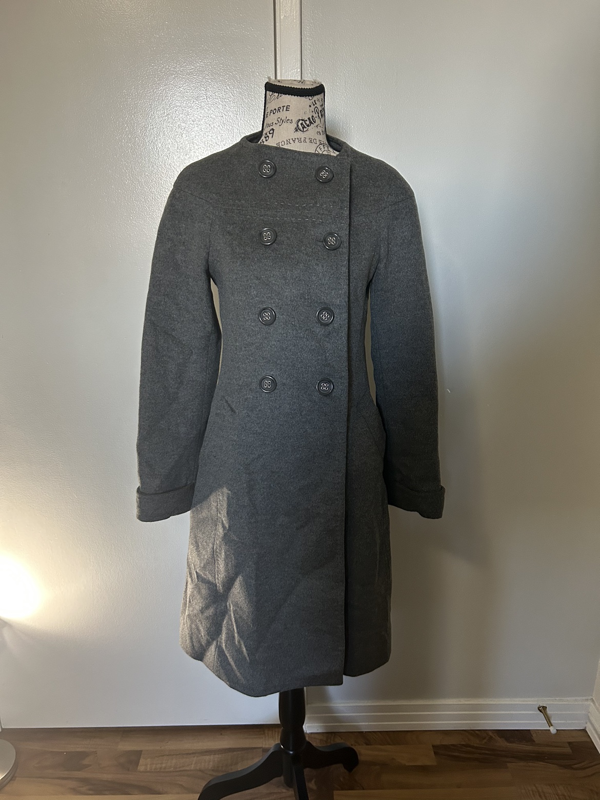 BCBGMAXAZRIA Wool Timeless Military Style Long Gray Coat thumbnail