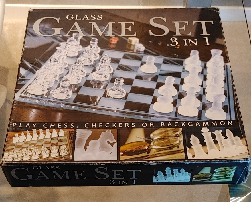 Chess, Backgammon, Checkers glass set