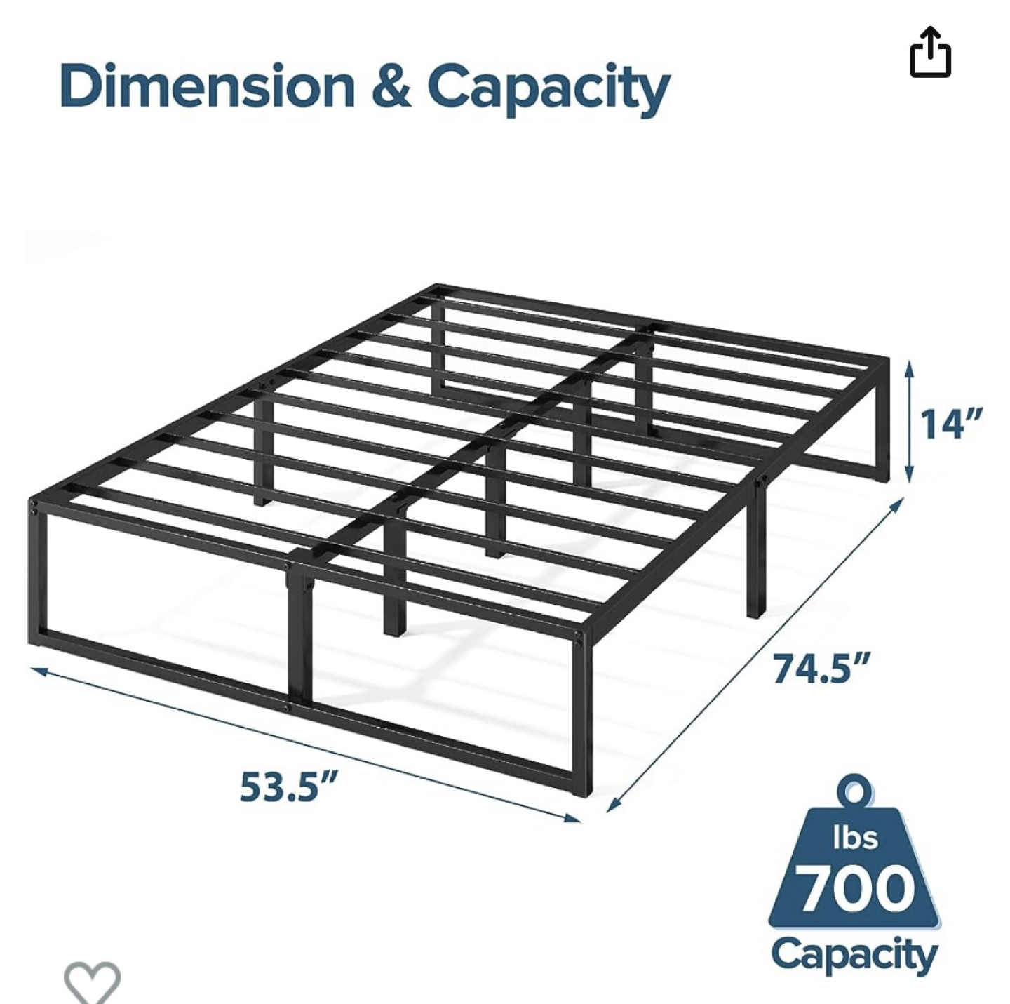 Metal Full/Double Bed frame 14 inch thumbnail