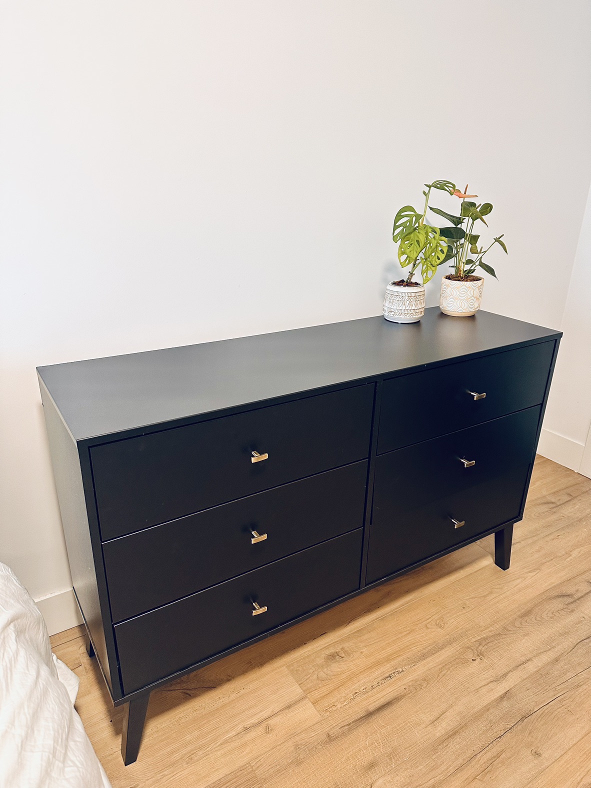 6 drawer dresser in black with gold handles thumbnail