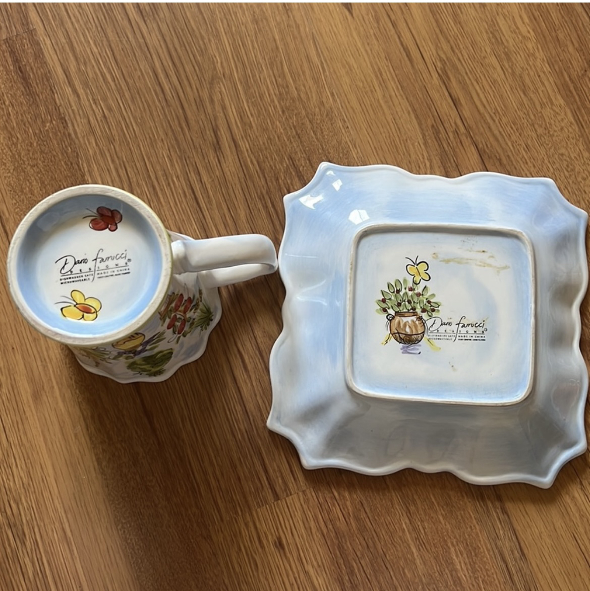Dario Farrucci hand painted square plate & mug image indicator(6)
