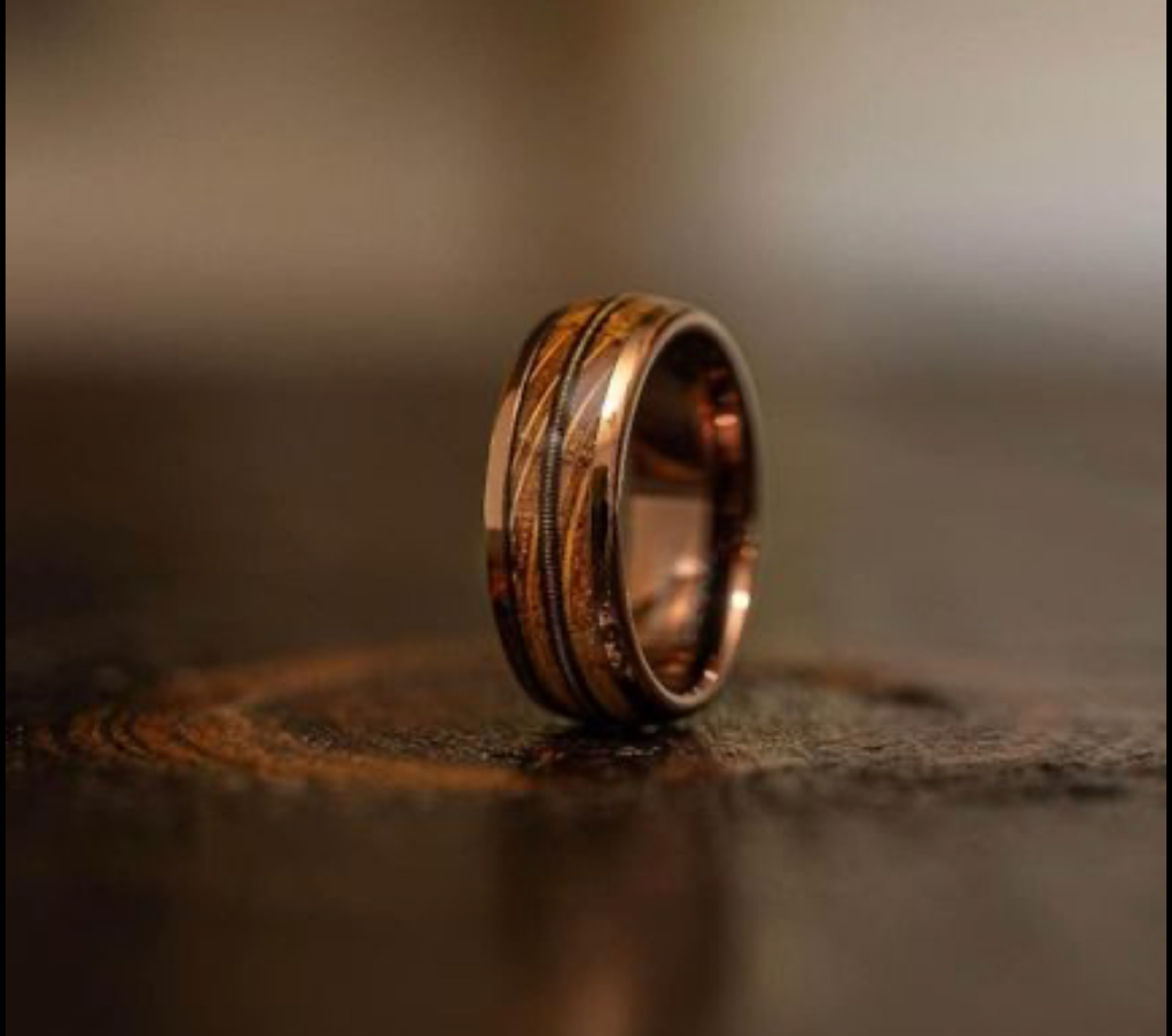 18k dipped Ring with whiskey barrel & guitar string ring image indicator(3)