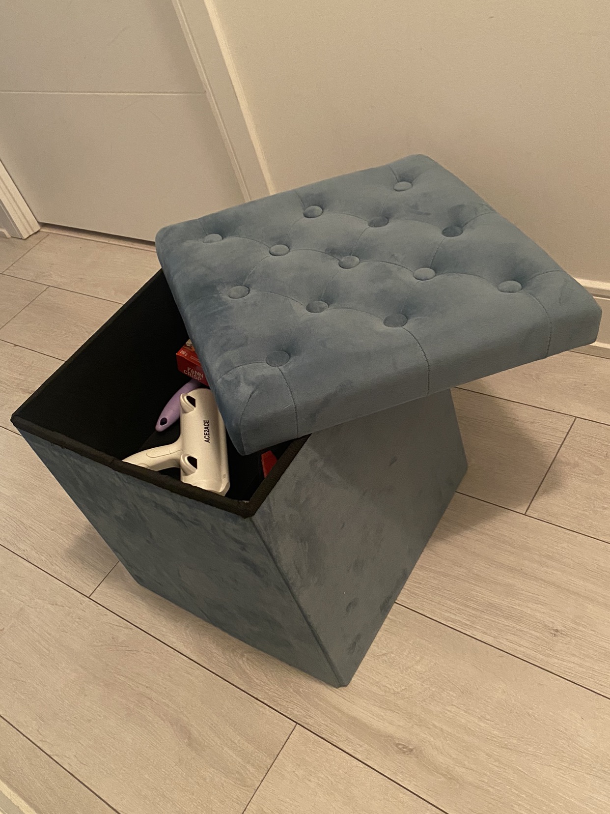 Teal Velvet Storage Ottoman - photo 4