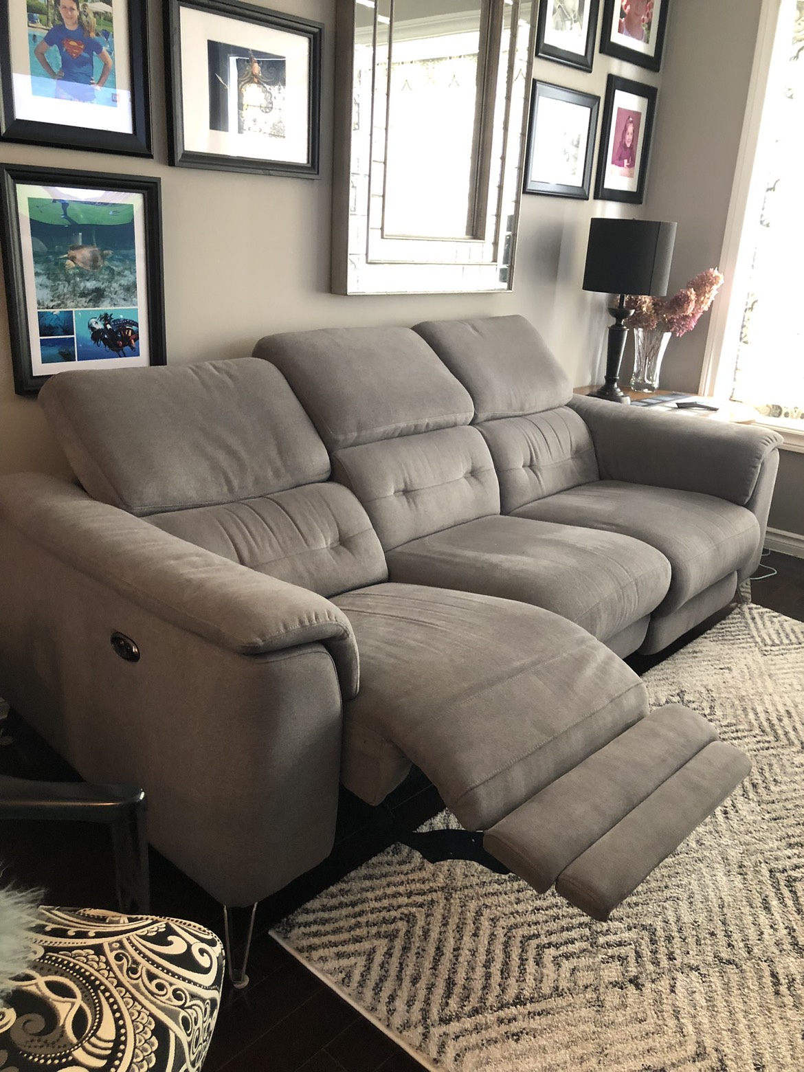 Grey three seater microfibre sofa - photo 2