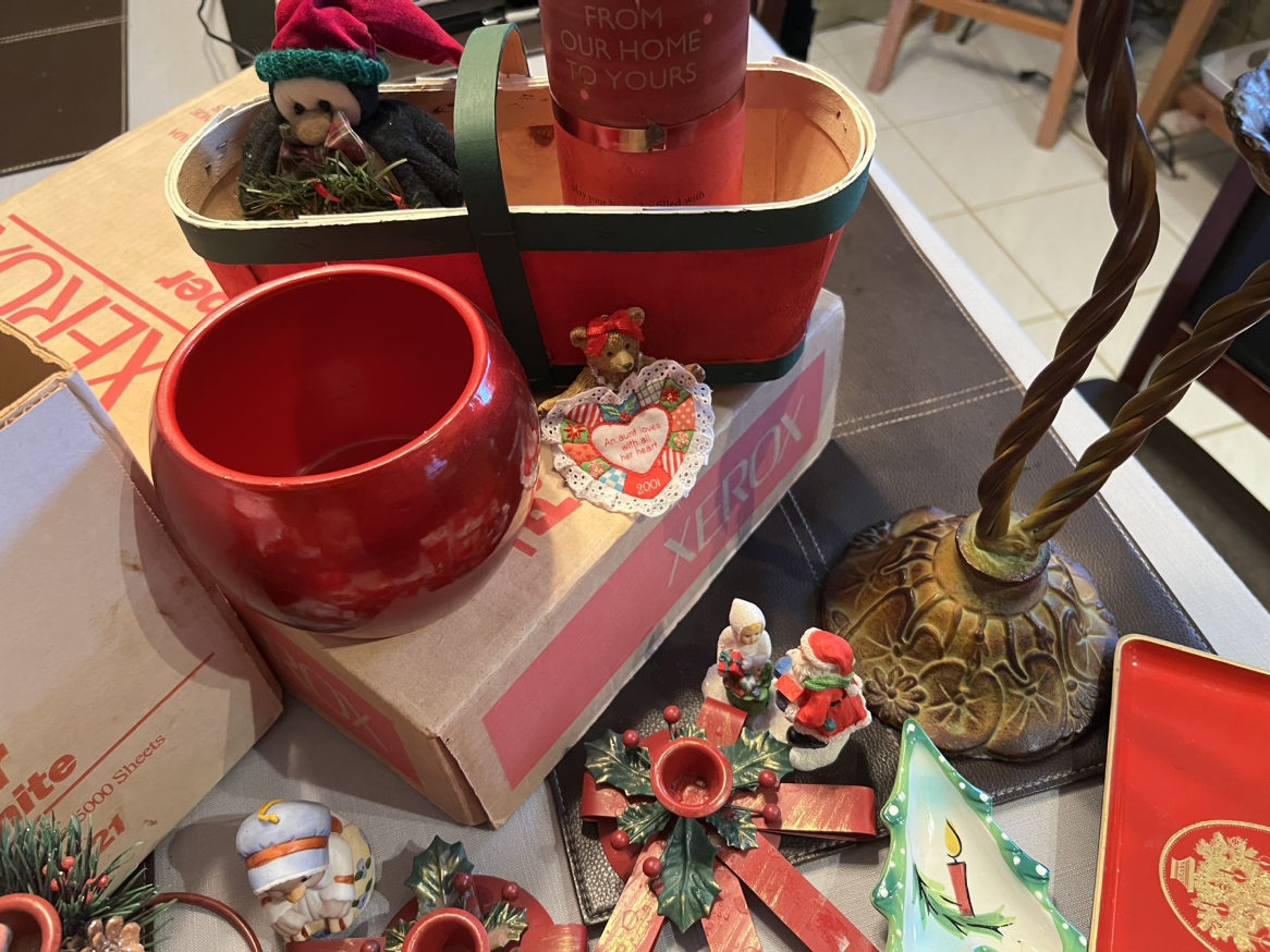 Votive metal candle holder and Christmas decorations. image indicator(3)