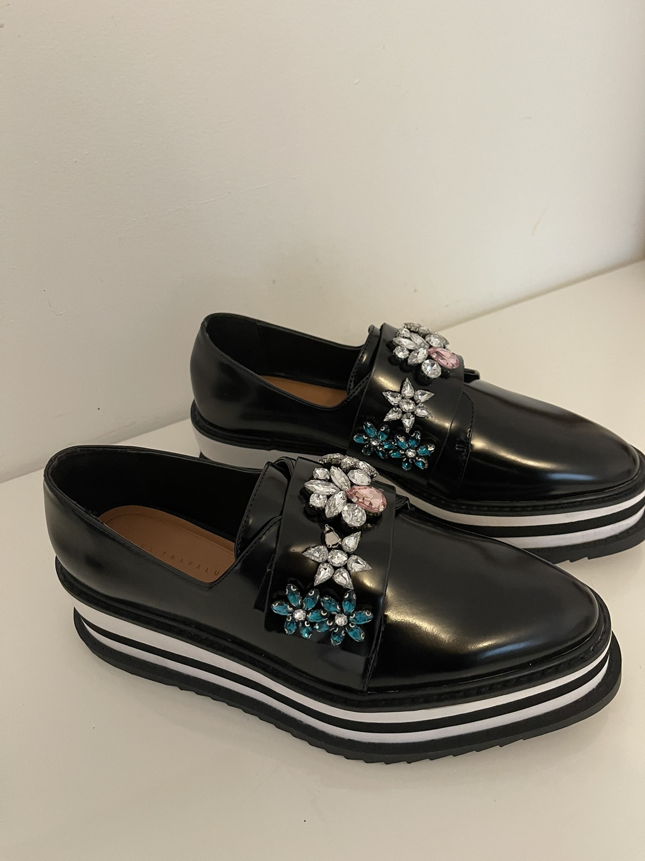 Zara Wedge Loafer Black Jewelled Shoes - photo 4