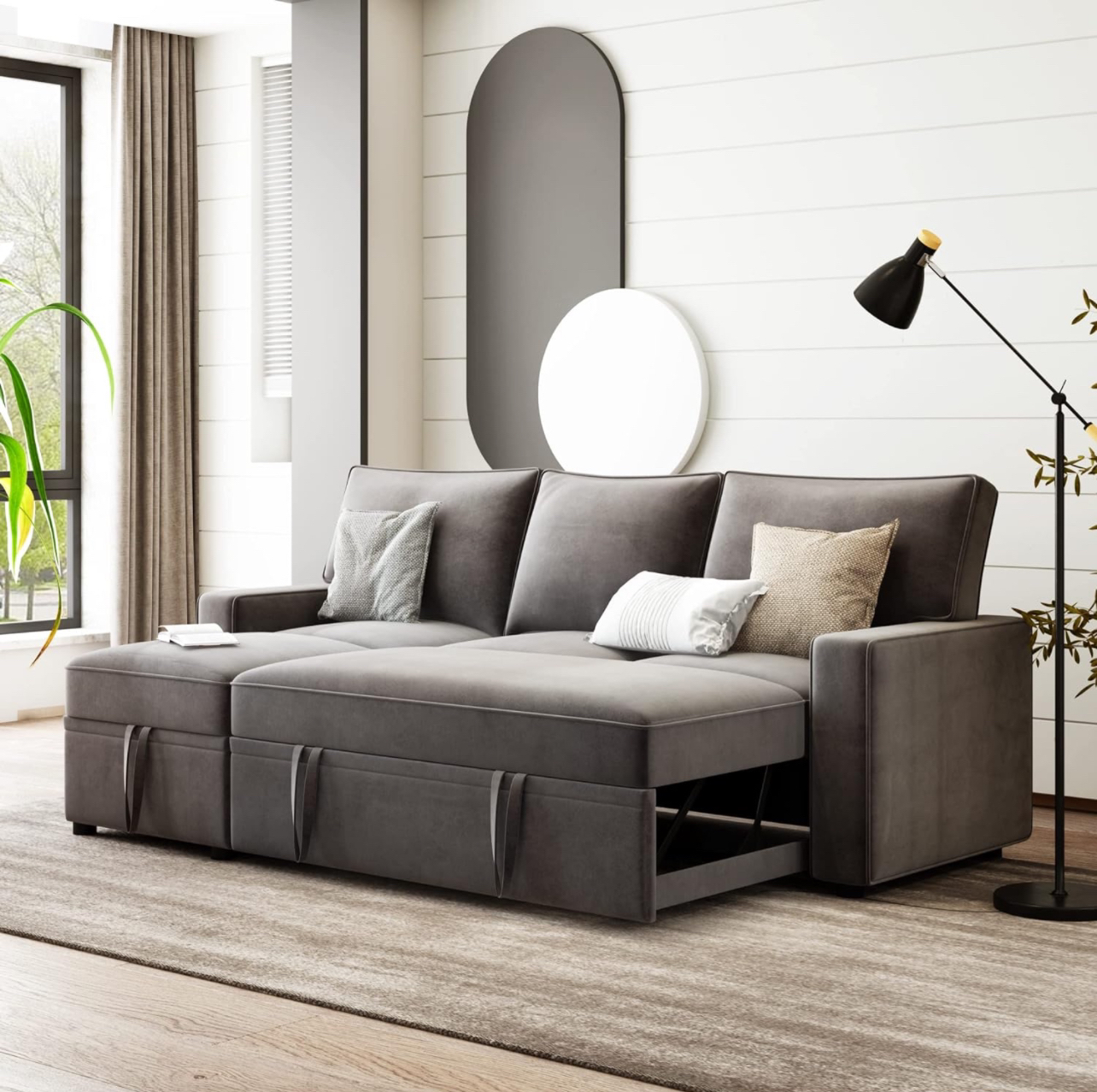 Reversible Pull Out Sleeper Sectional Sofa Bed with storage - photo 3
