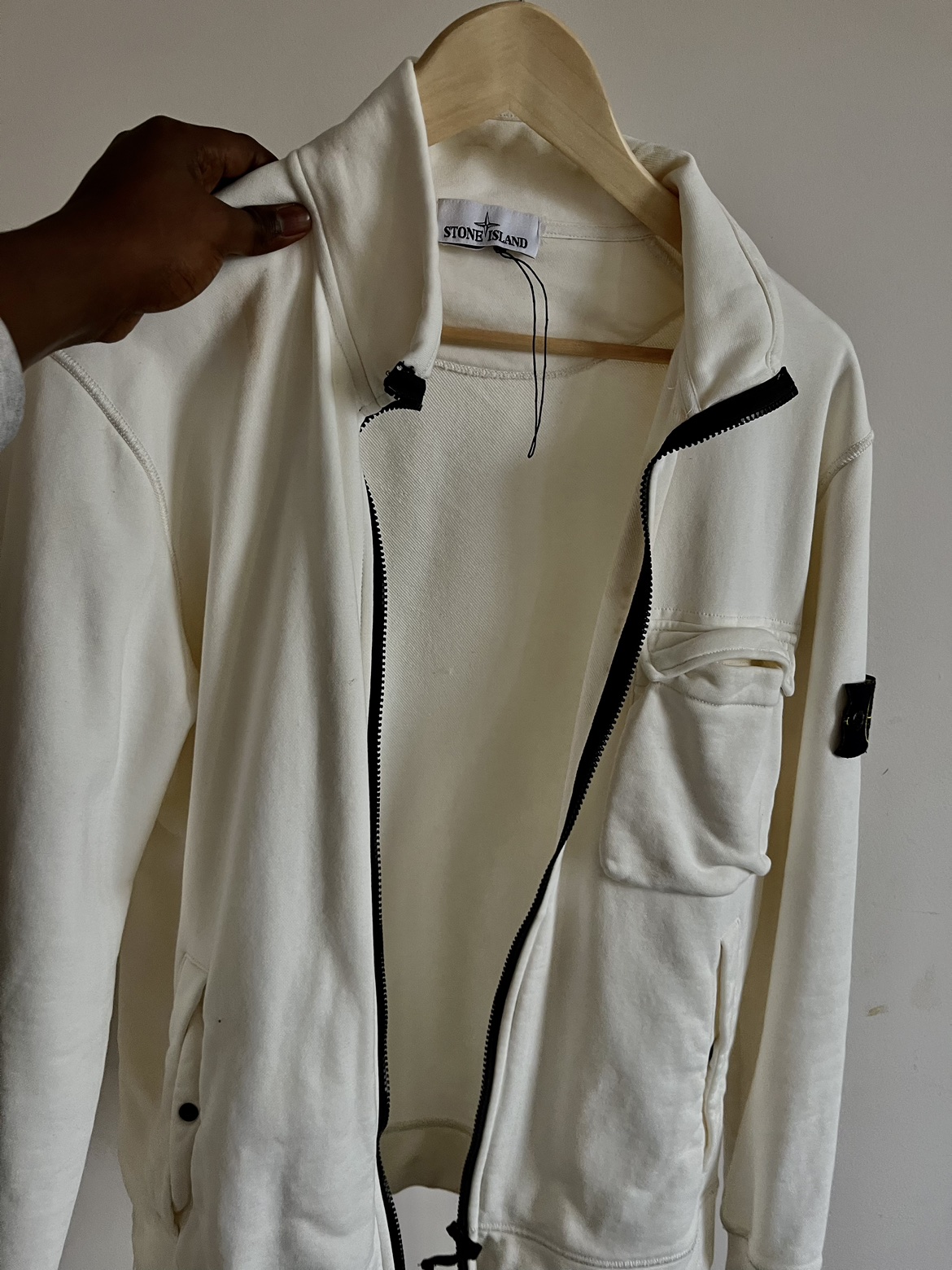 White stone island zip up sweatshirt image indicator(2)